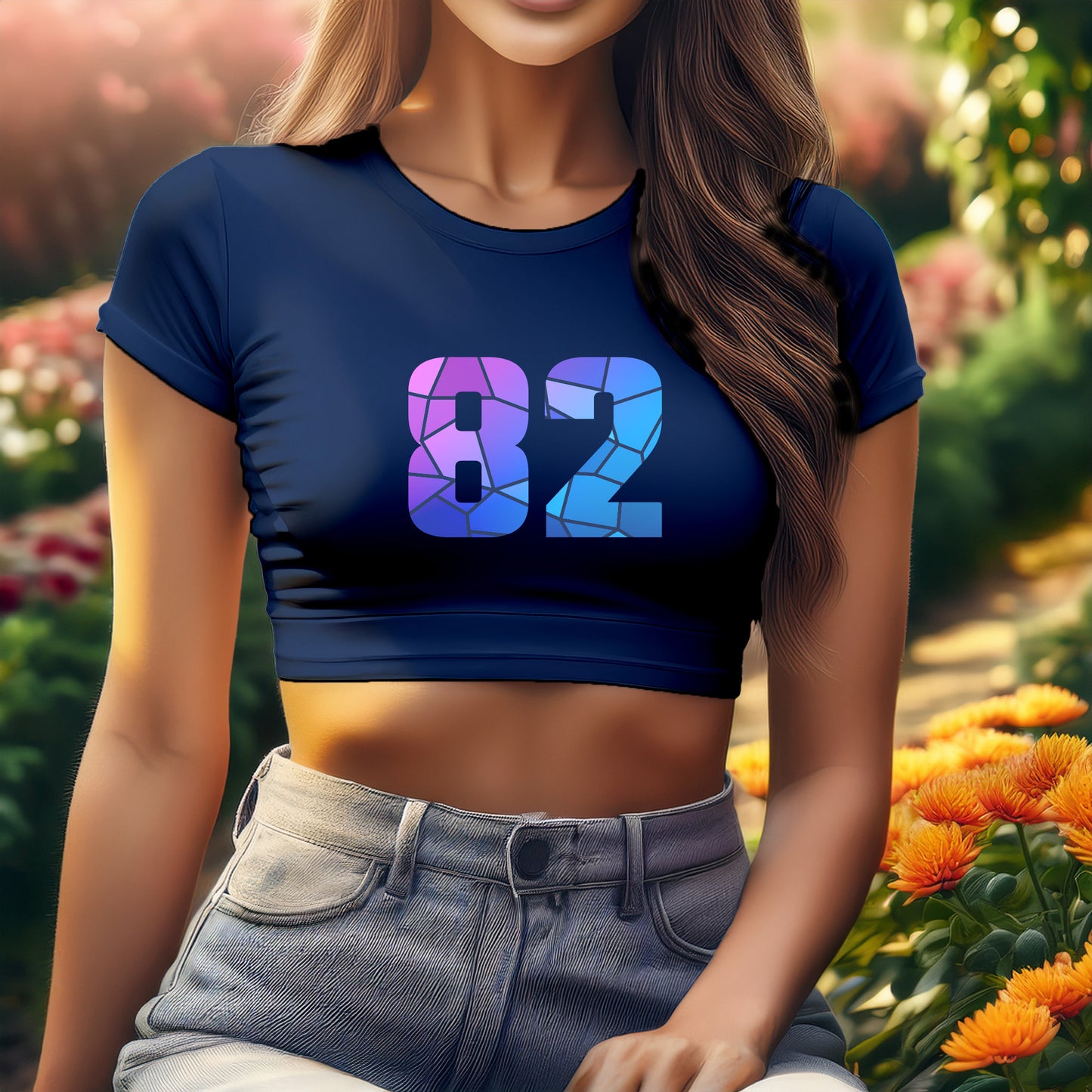82 Number Women Crop Top (Navy Blue)