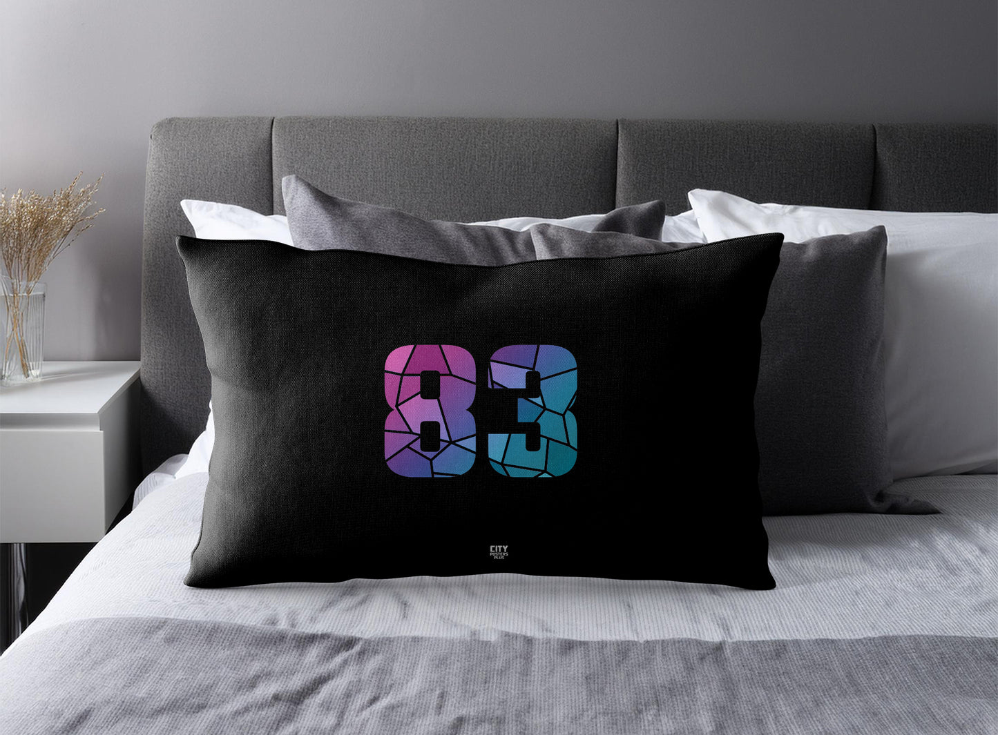 Print Deliver Plus 83 Number Pillow Case and Pillow Throw (Black)