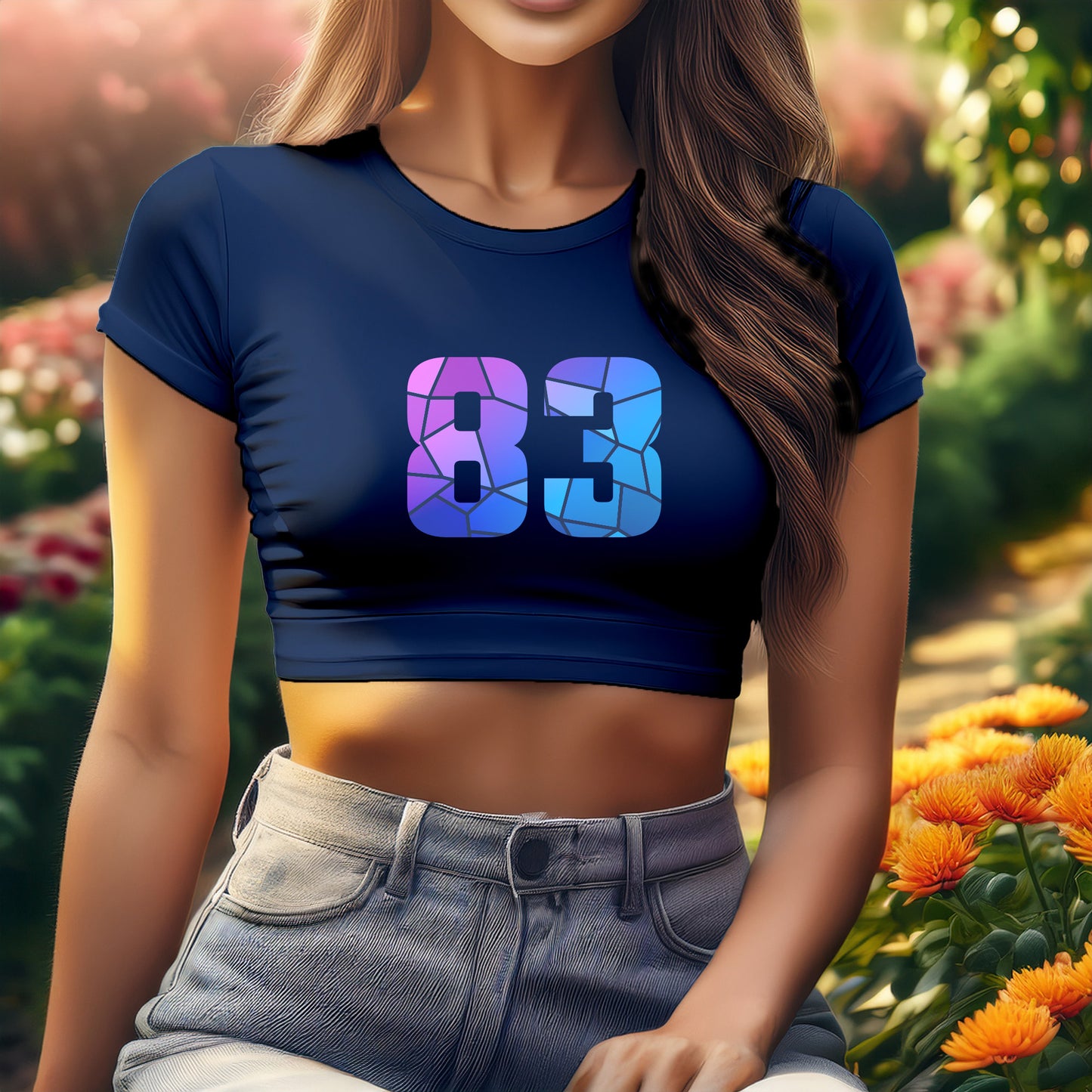 83 Number Women Crop Top (Navy Blue)