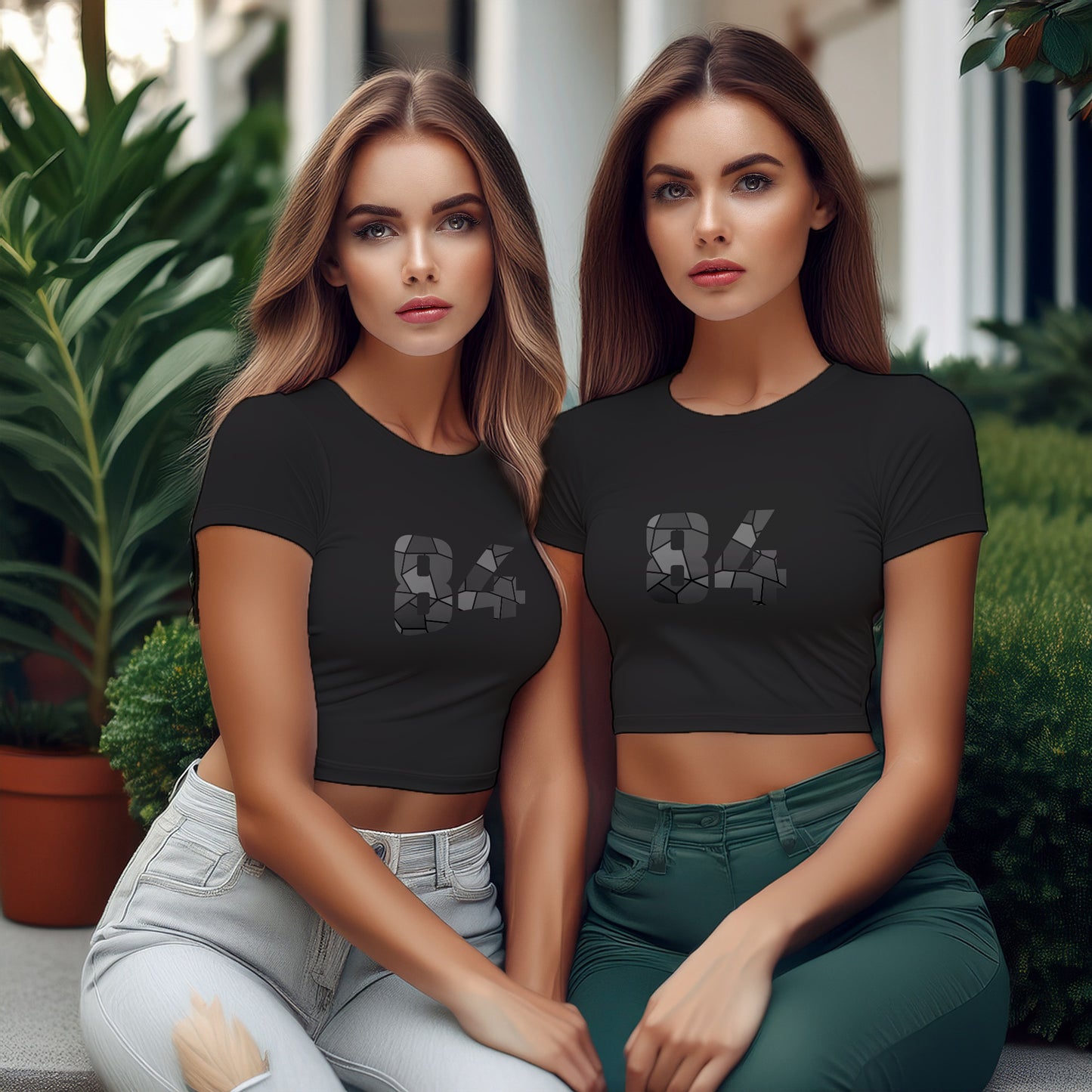 84 Number Women Crop Top (Black)