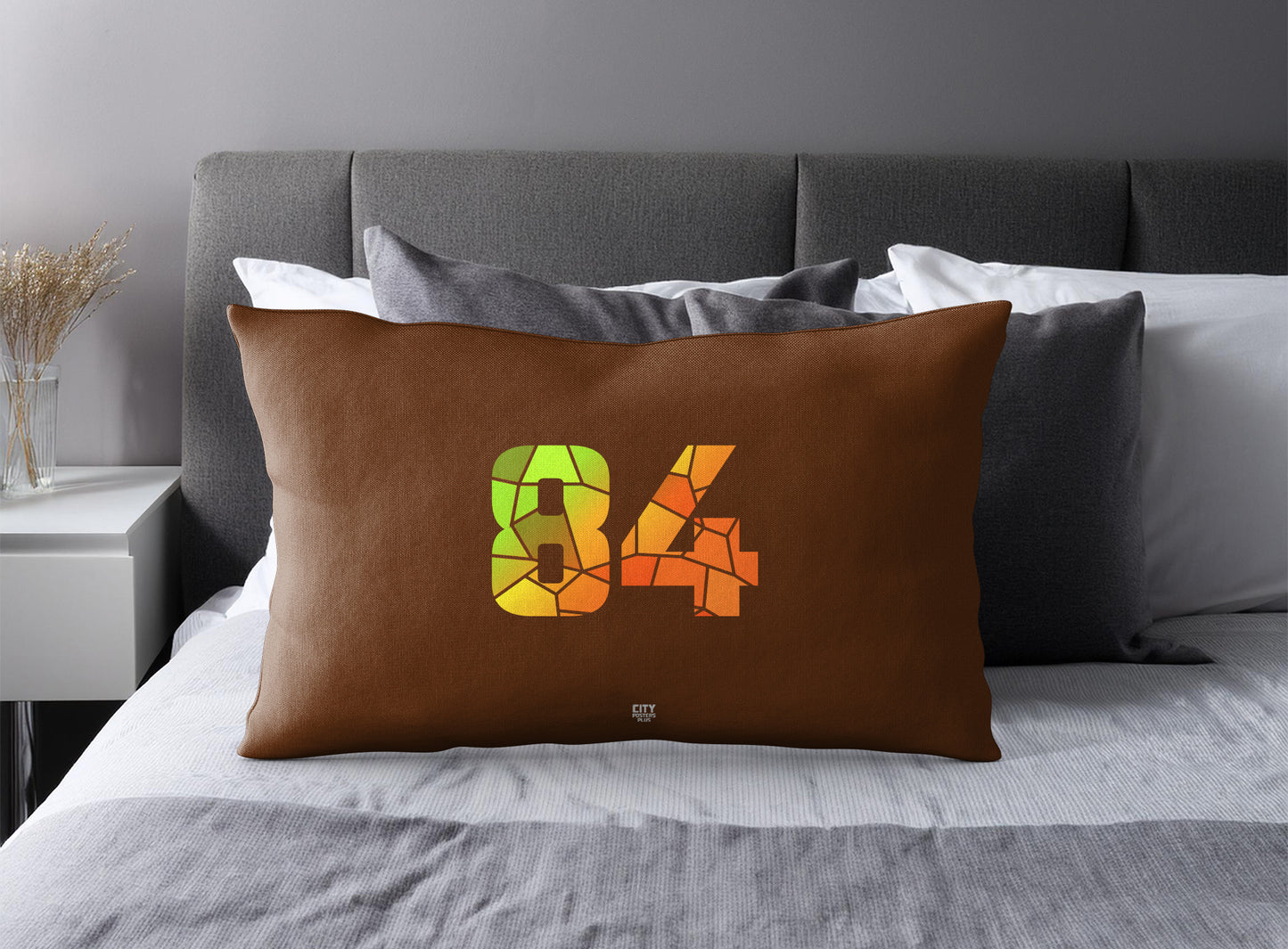 Print Deliver Plus 84 Number Pillow Case and Pillow Throw (Brown)