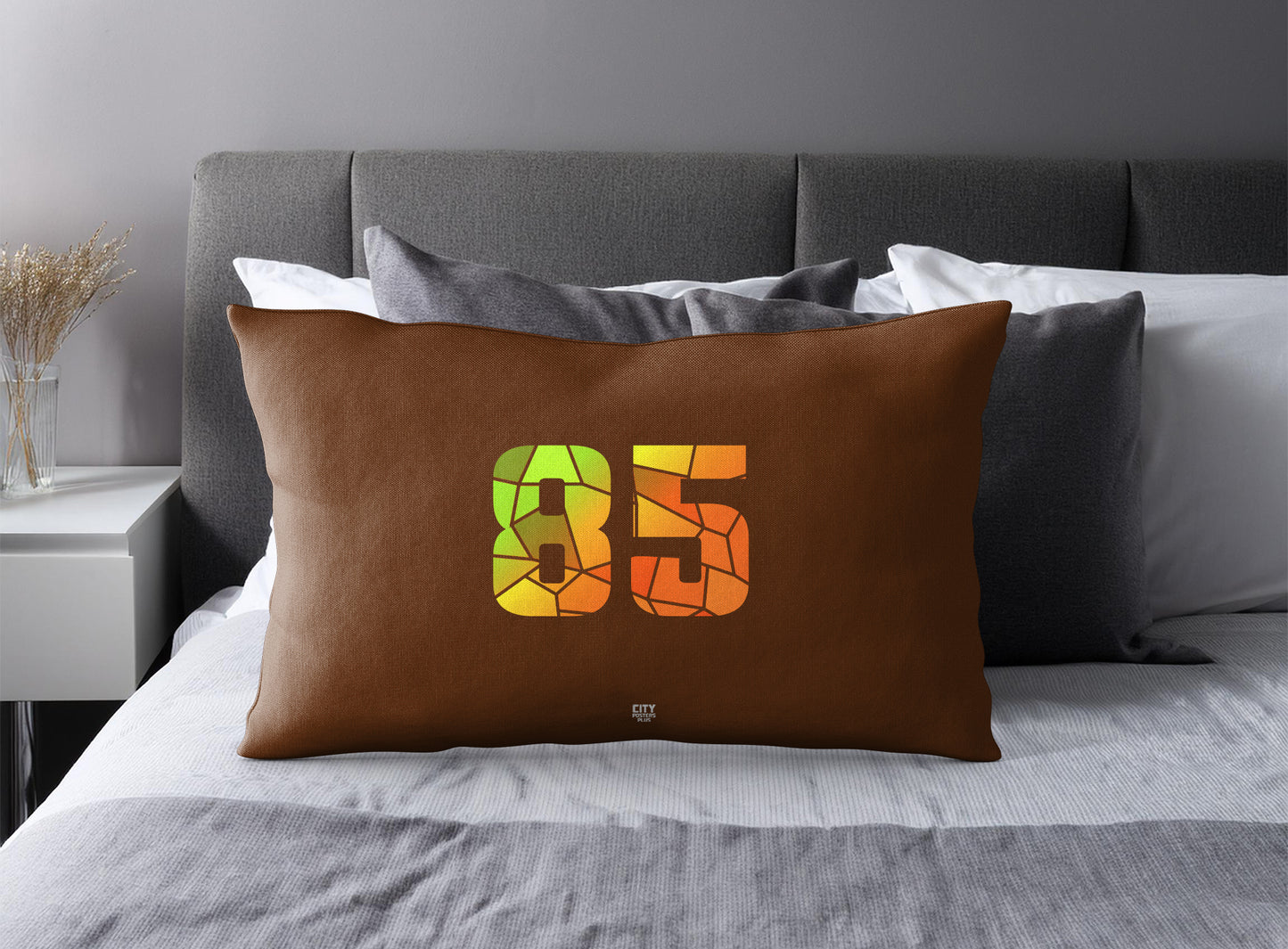 Print Deliver Plus 85 Number Pillow Case and Pillow Throw (Brown)