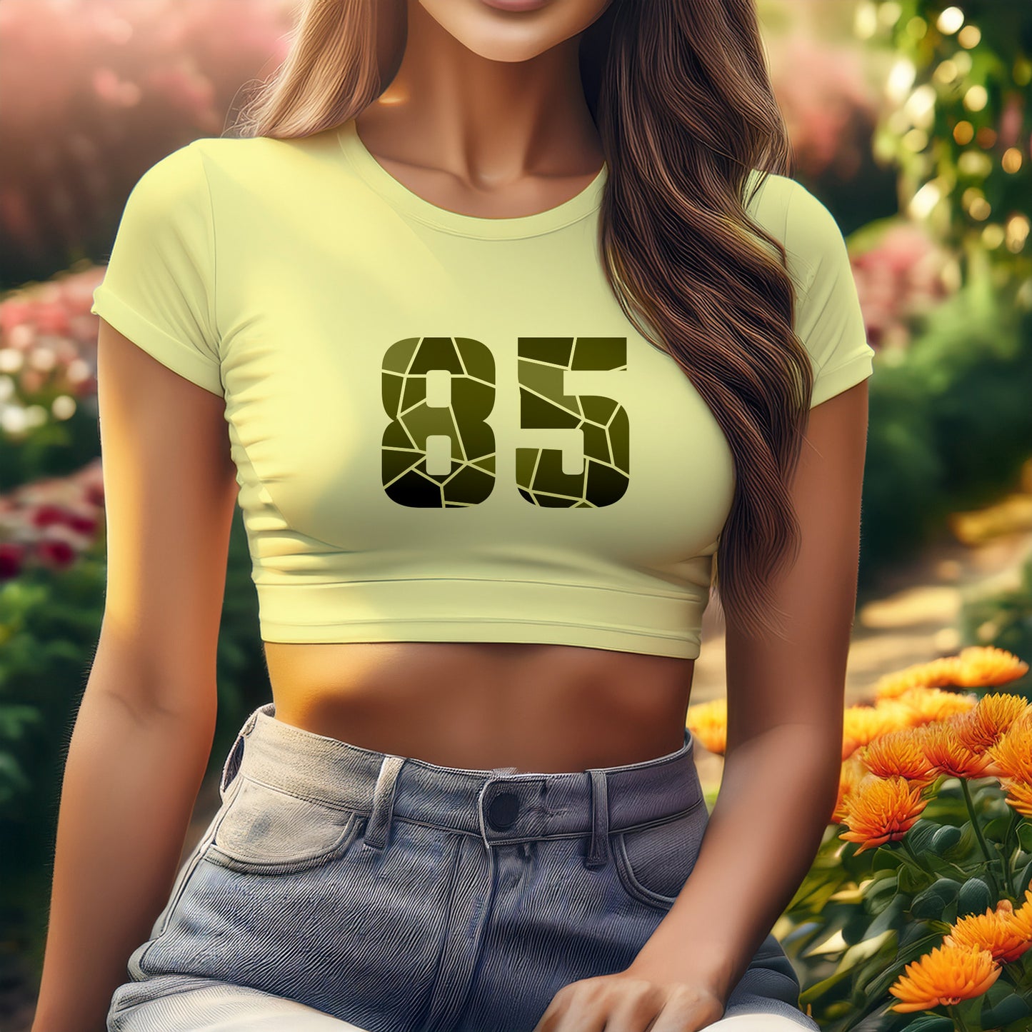 85 Number Women Crop Top (Butter Yellow)