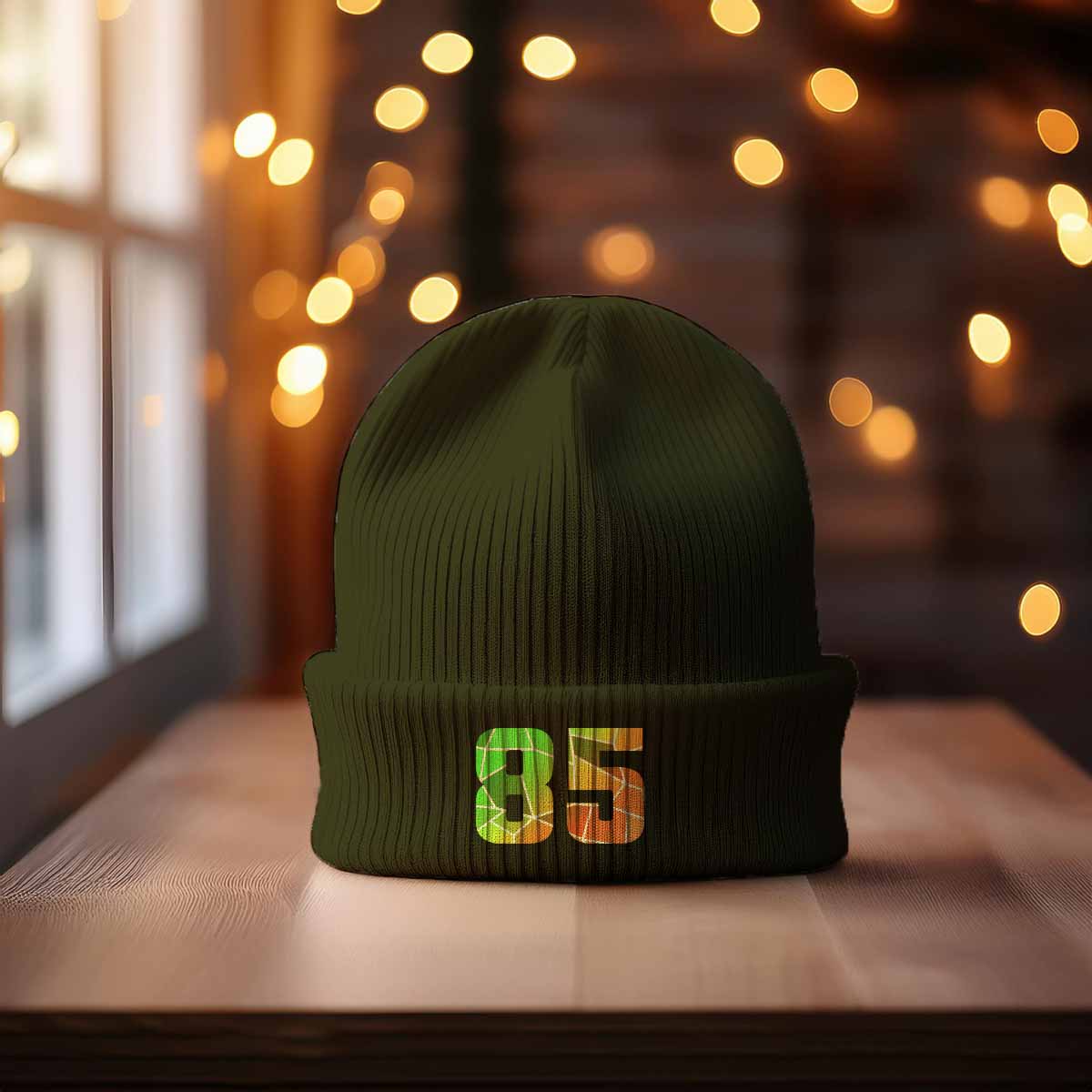85 Number Cuffed Beanie (Olive)