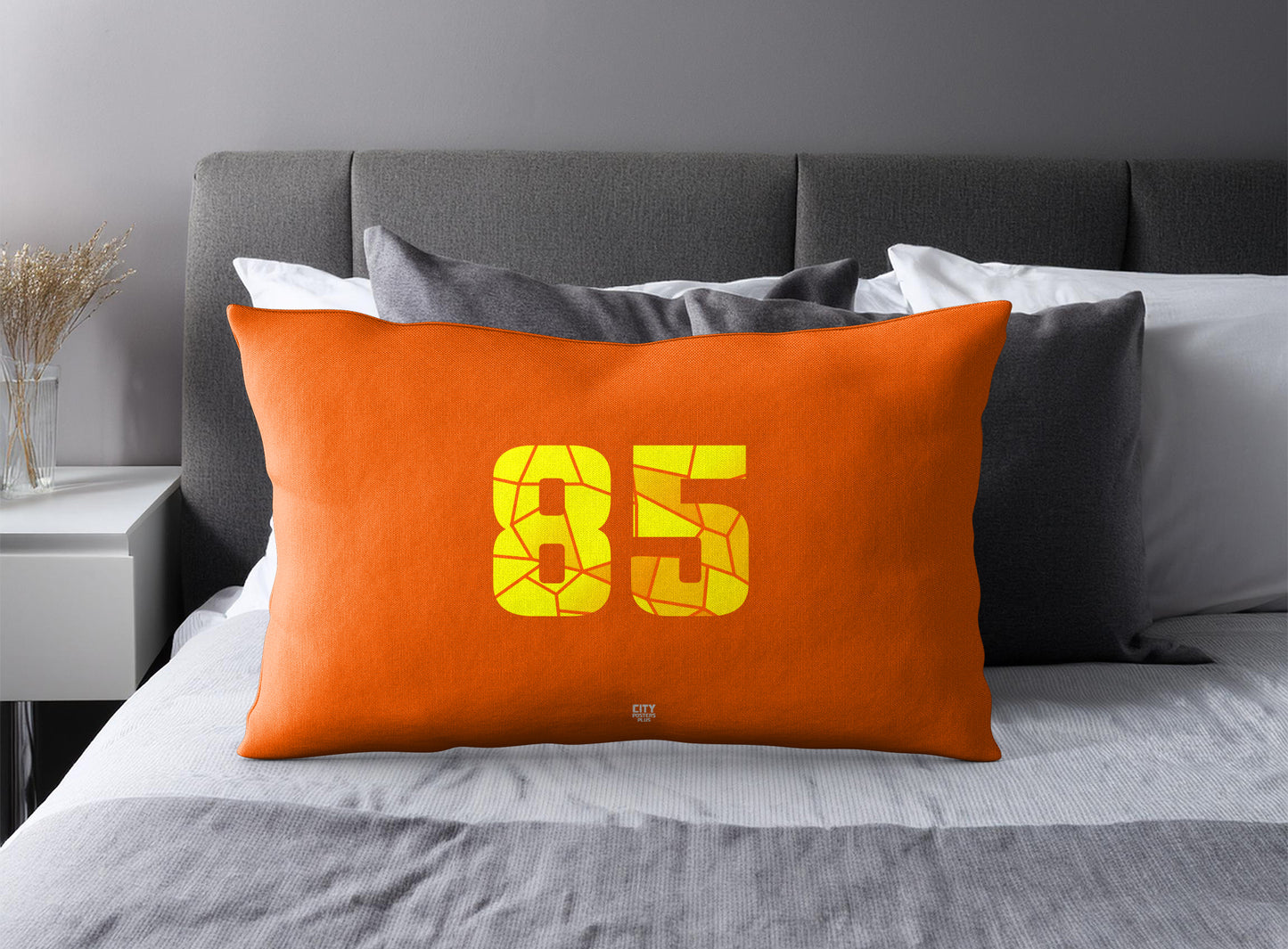 Print Deliver Plus 85 Number Pillow Case and Pillow Throw (Orange)