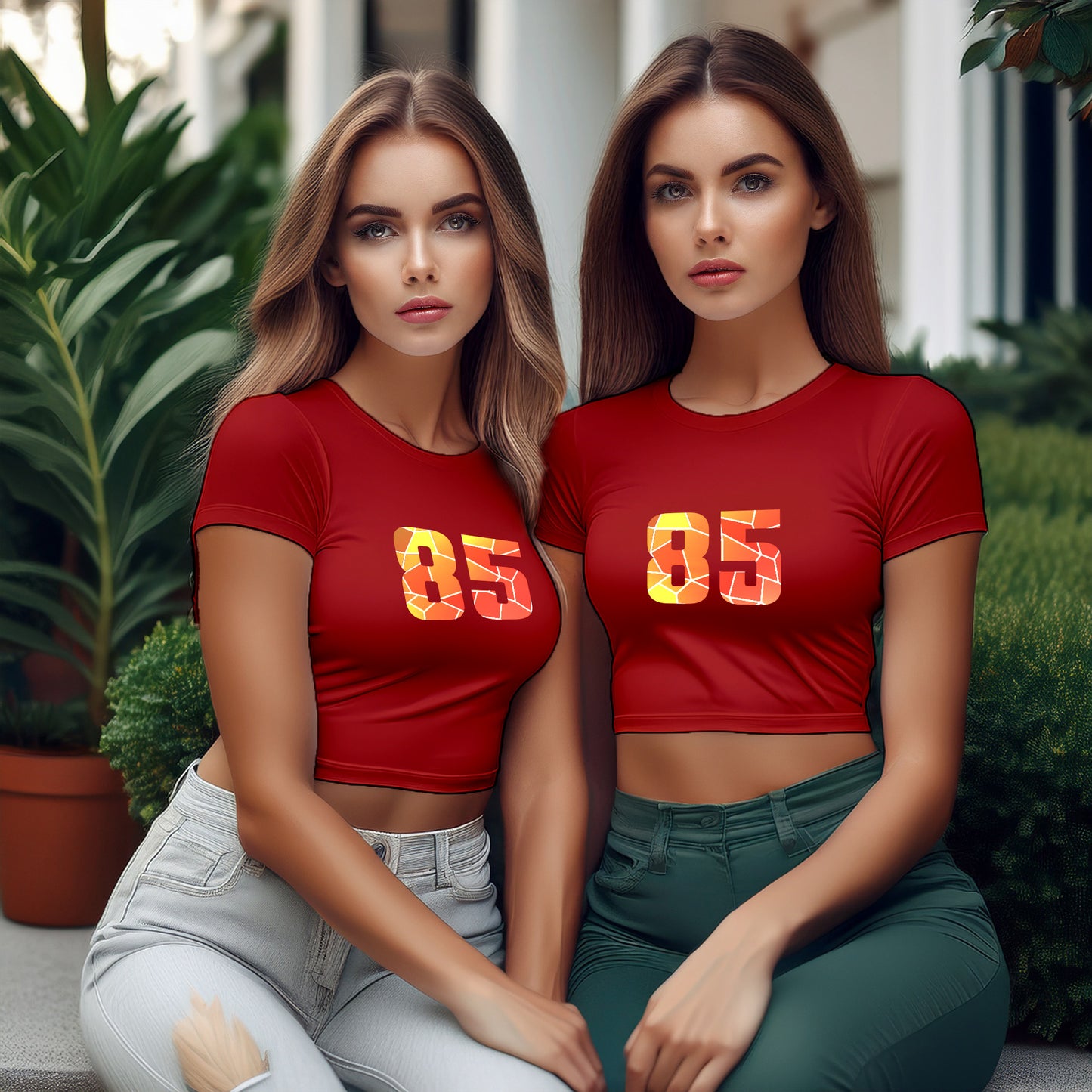 85 Number Women Crop Top (Red)