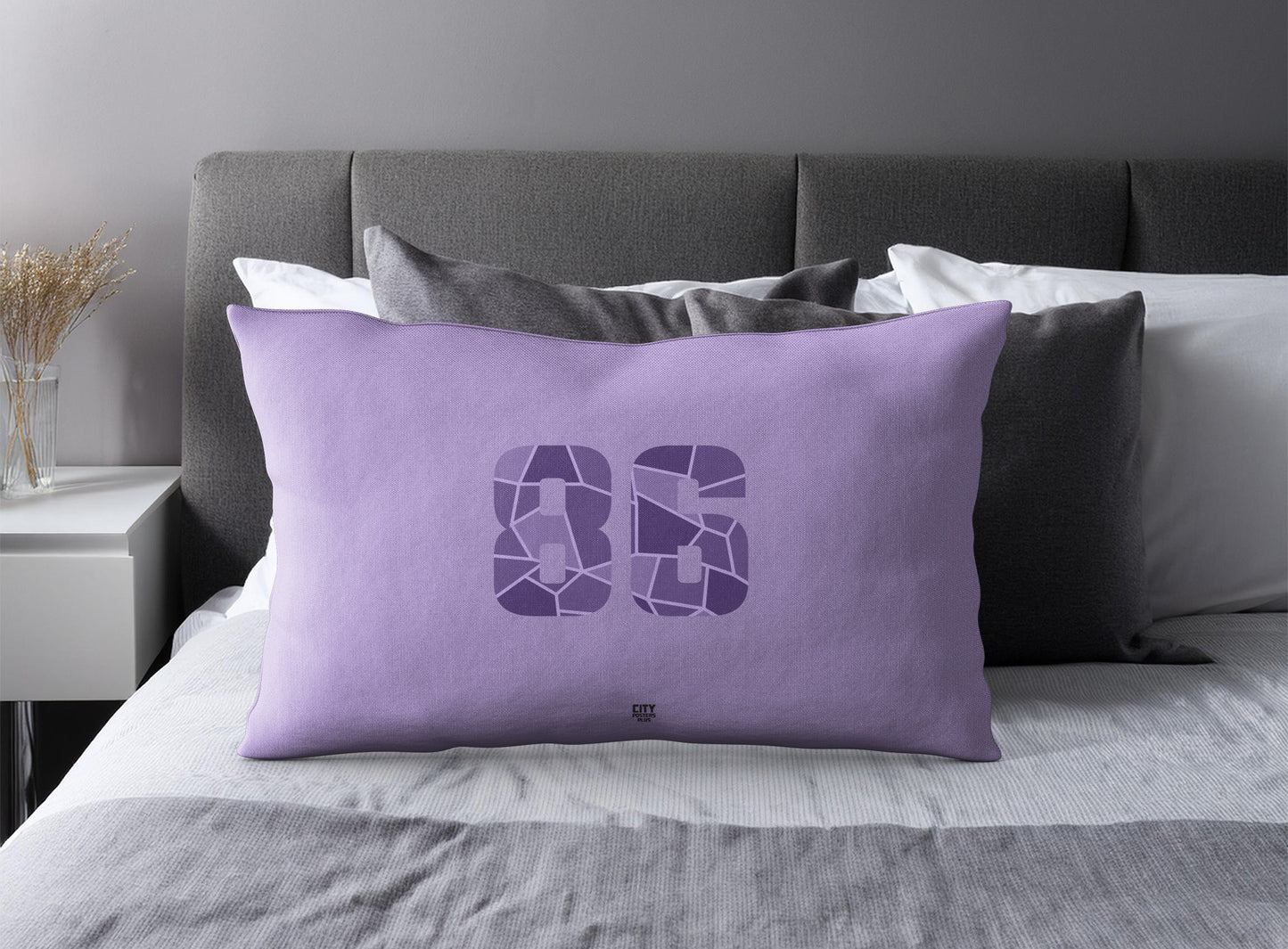 Print Deliver Plus 86 Number Pillow Case and Pillow Throw (Iris Lavender)