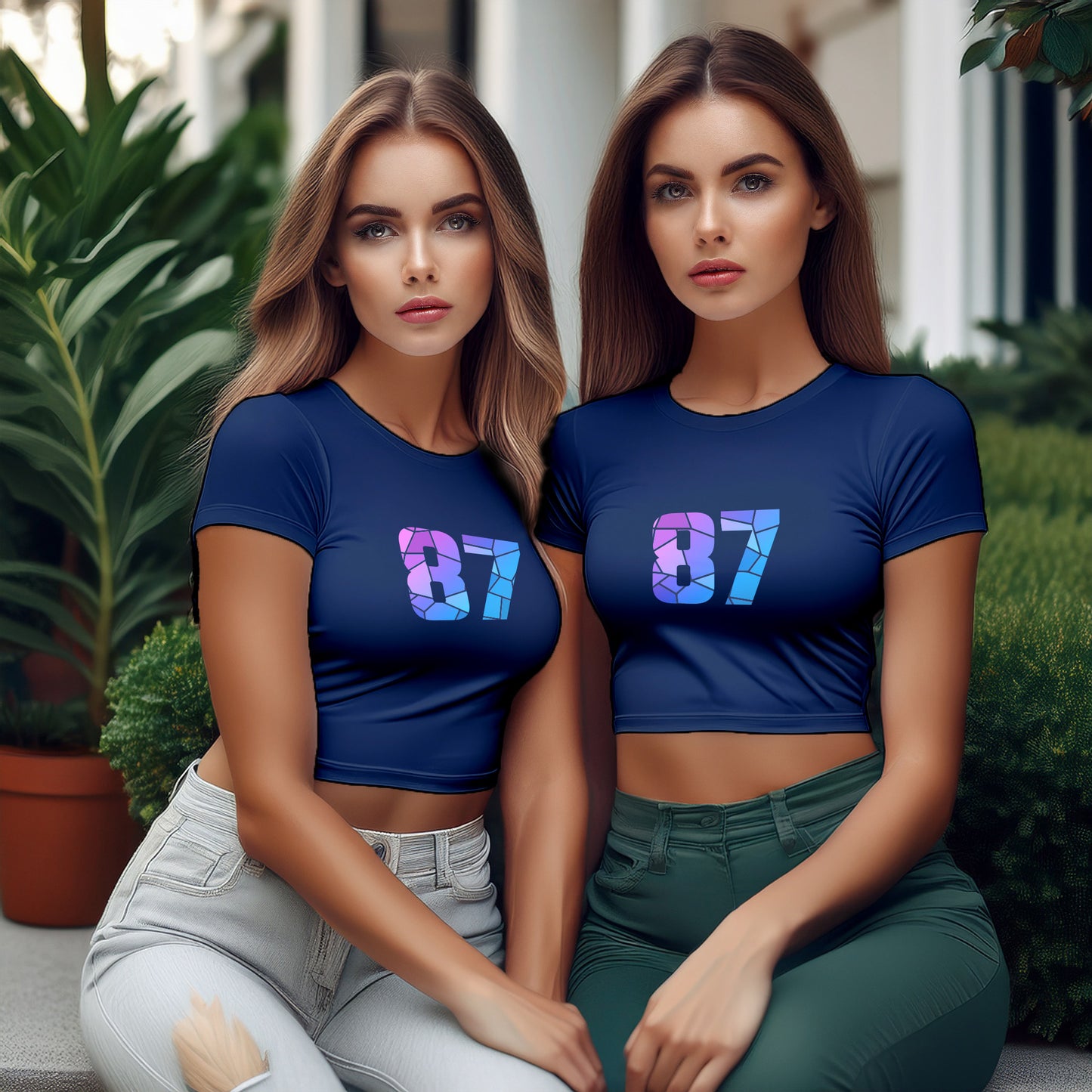 87 Number Women Crop Top (Navy Blue)