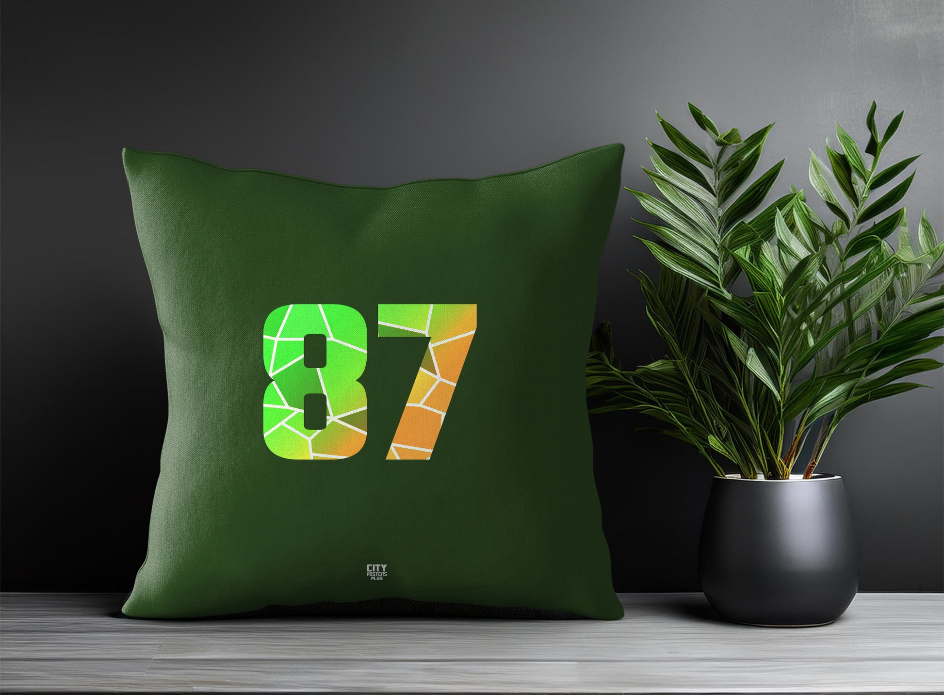 87 Number Pillow Case and Pillow Throw (Olive Green)