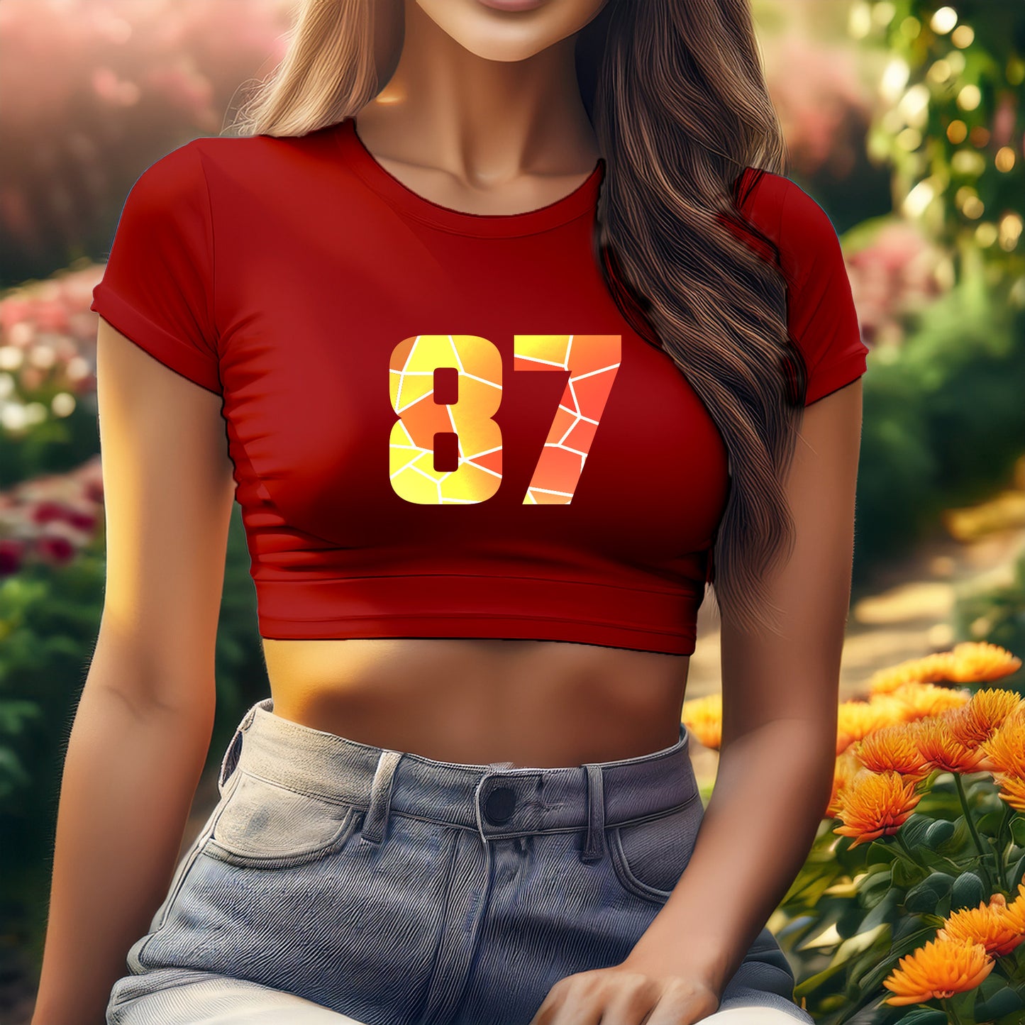 87 Number Women Crop Top (Red)