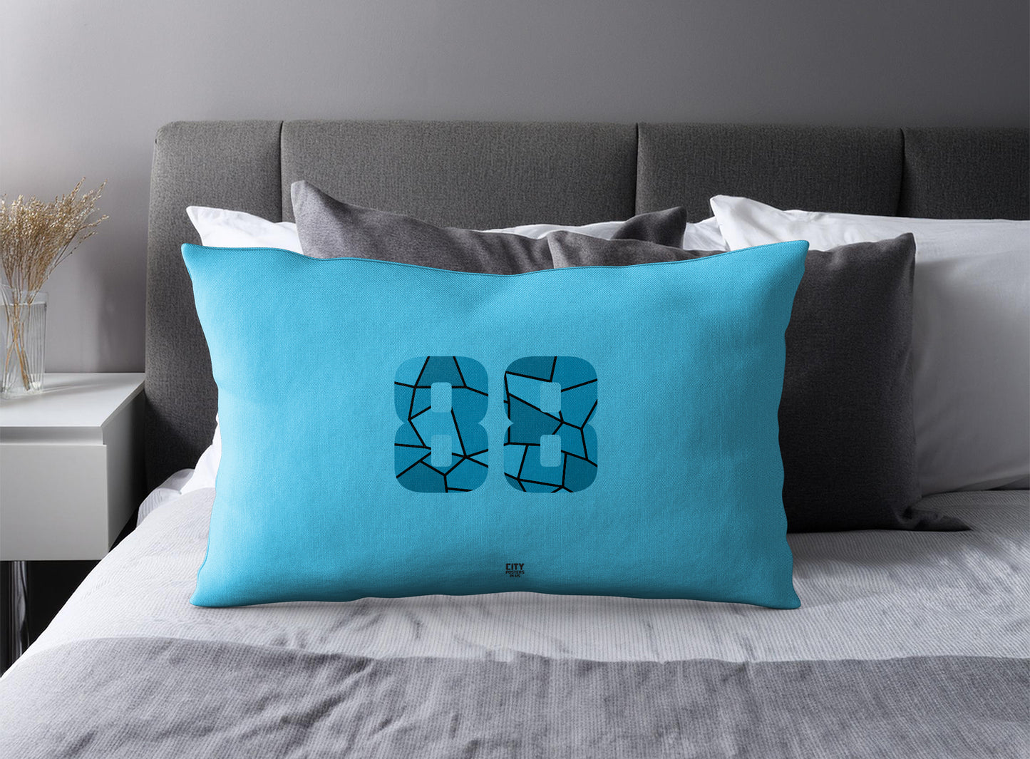 Print Deliver Plus 88 Number Pillow Case and Pillow Throw (Sky Blue)
