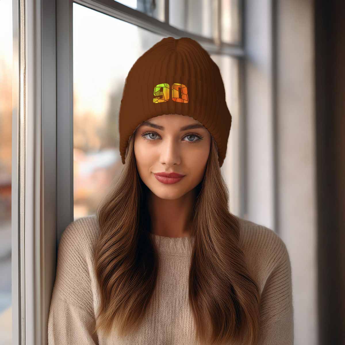 Beanies Plus 90 Number Cuffed Beanie (Brown)