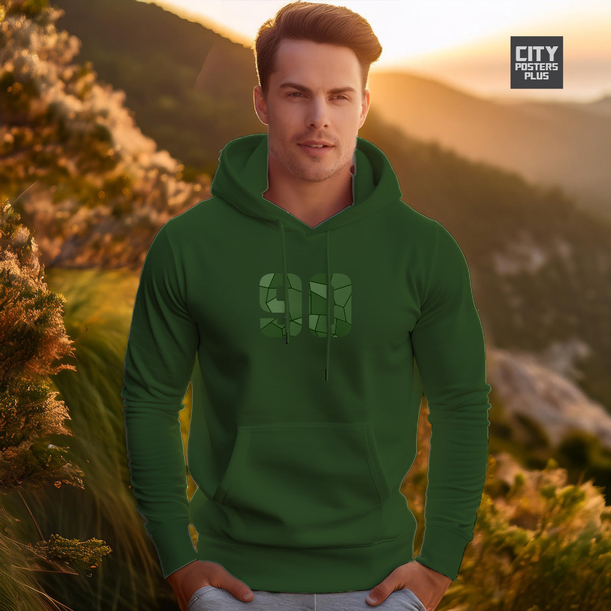 90 Number Unisex Hoodie (Olive Green)