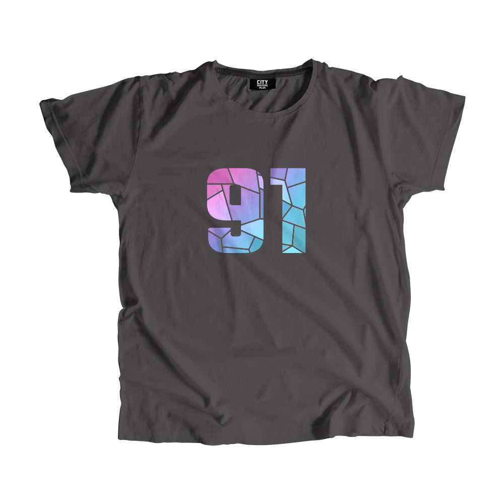 91 Number Men Unisex T-Shirt (Charcoal Grey)
