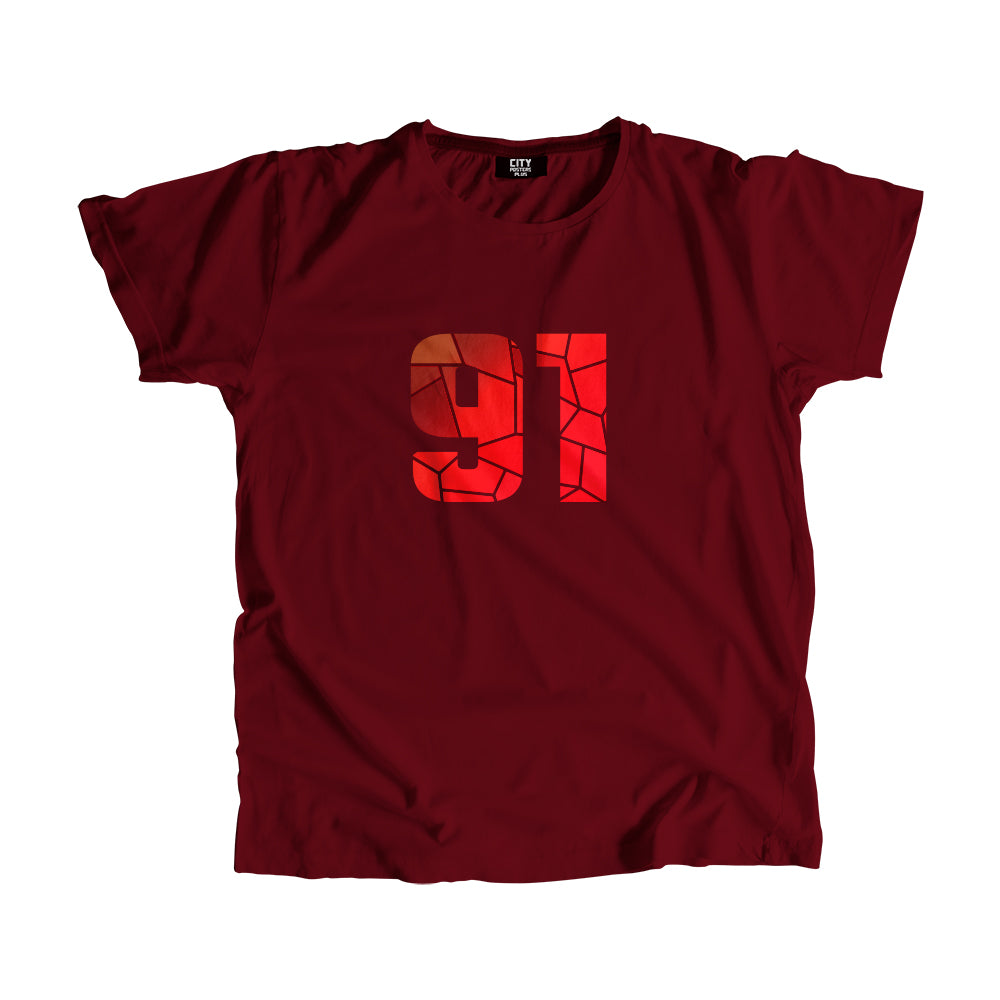 91 Number Men Unisex T-Shirt (Maroon)