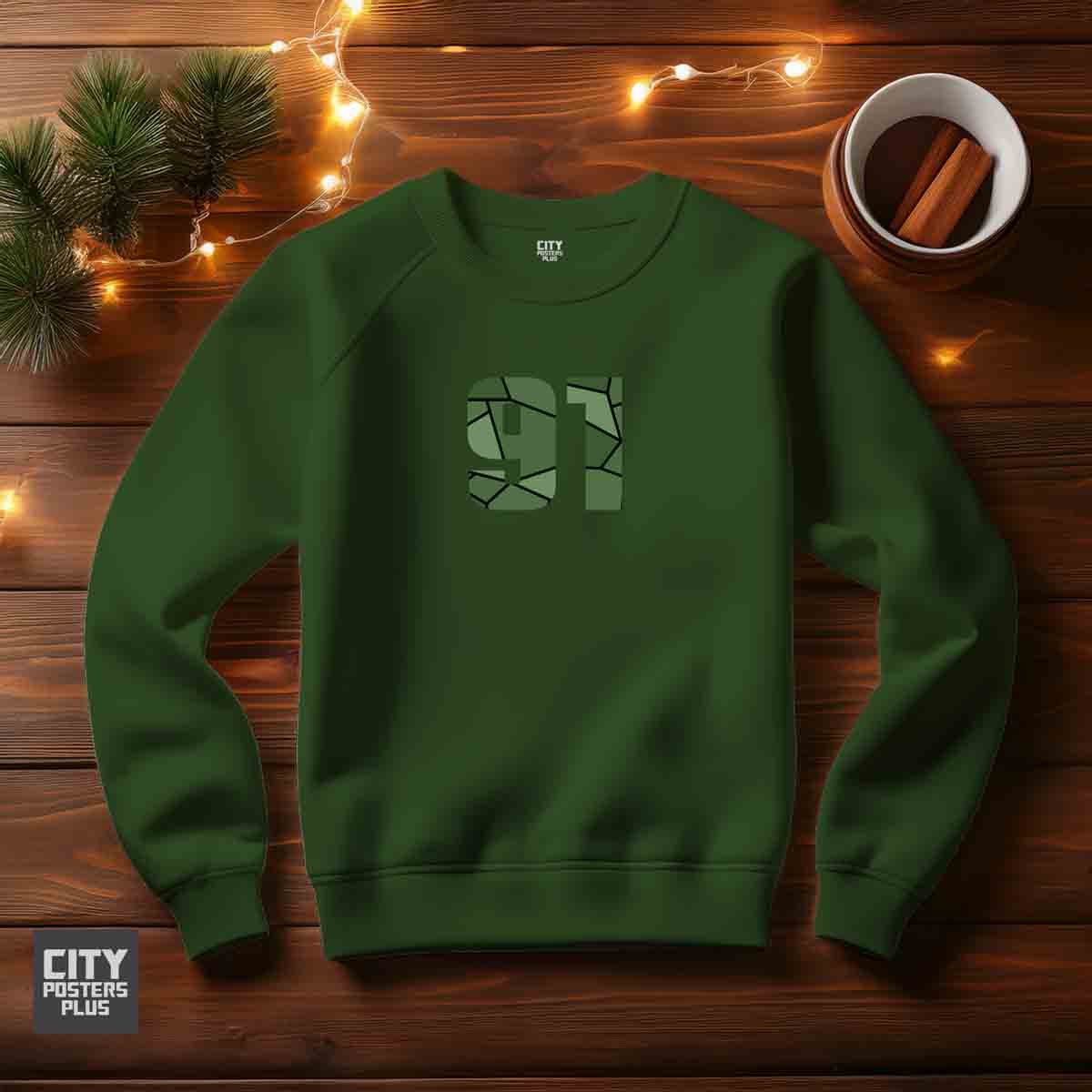 91 Number Unisex Sweatshirt (Olive Green)