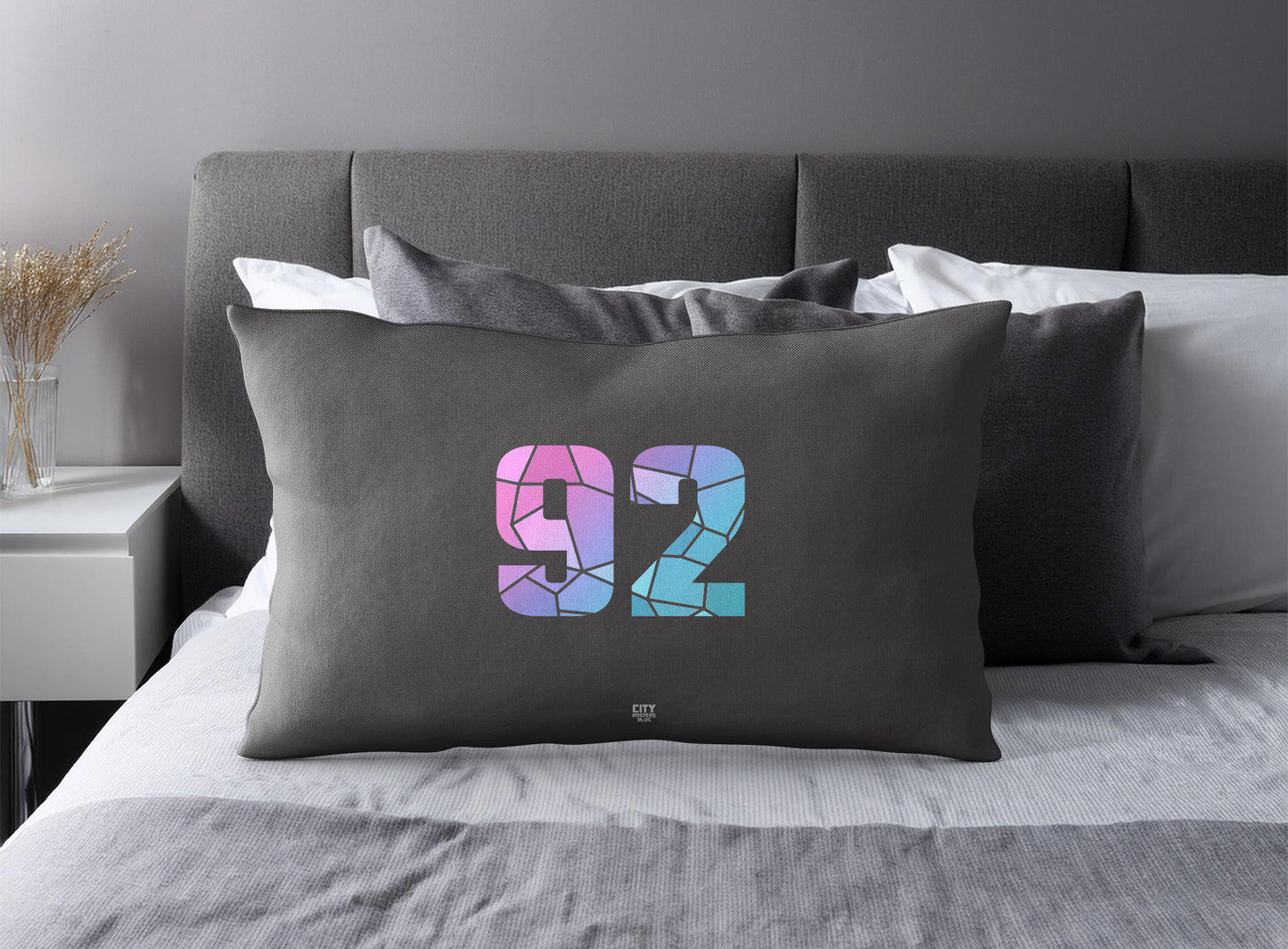 Print Deliver Plus 92 Number Pillow Case and Pillow Throw (Charcoal Grey)