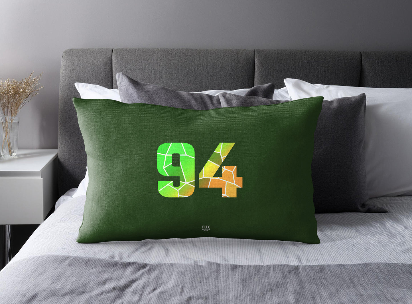 Print Deliver Plus 94 Number Pillow Case and Pillow Throw (Olive Green)