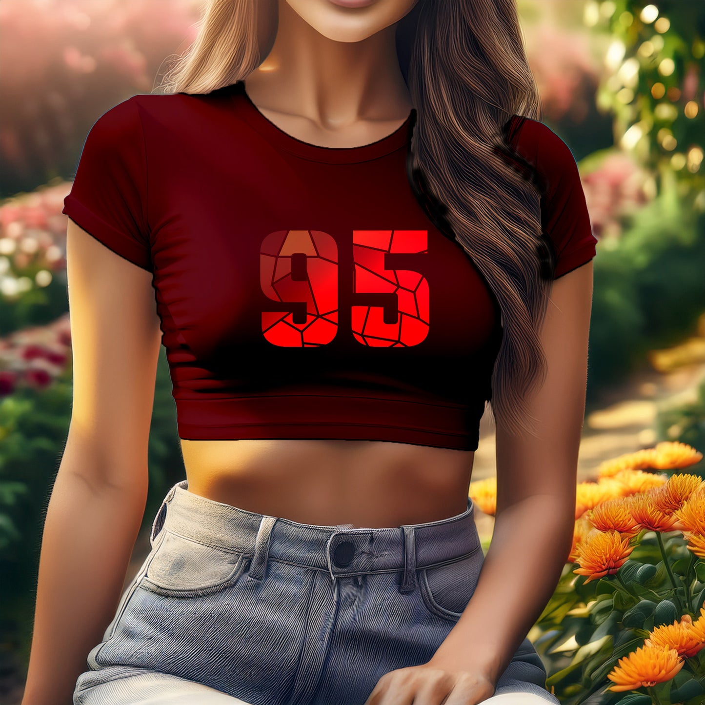95 Number Women Crop Top (Maroon)