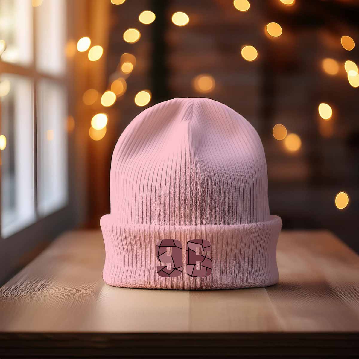 96 Number Cuffed Beanie (Baby Pink)