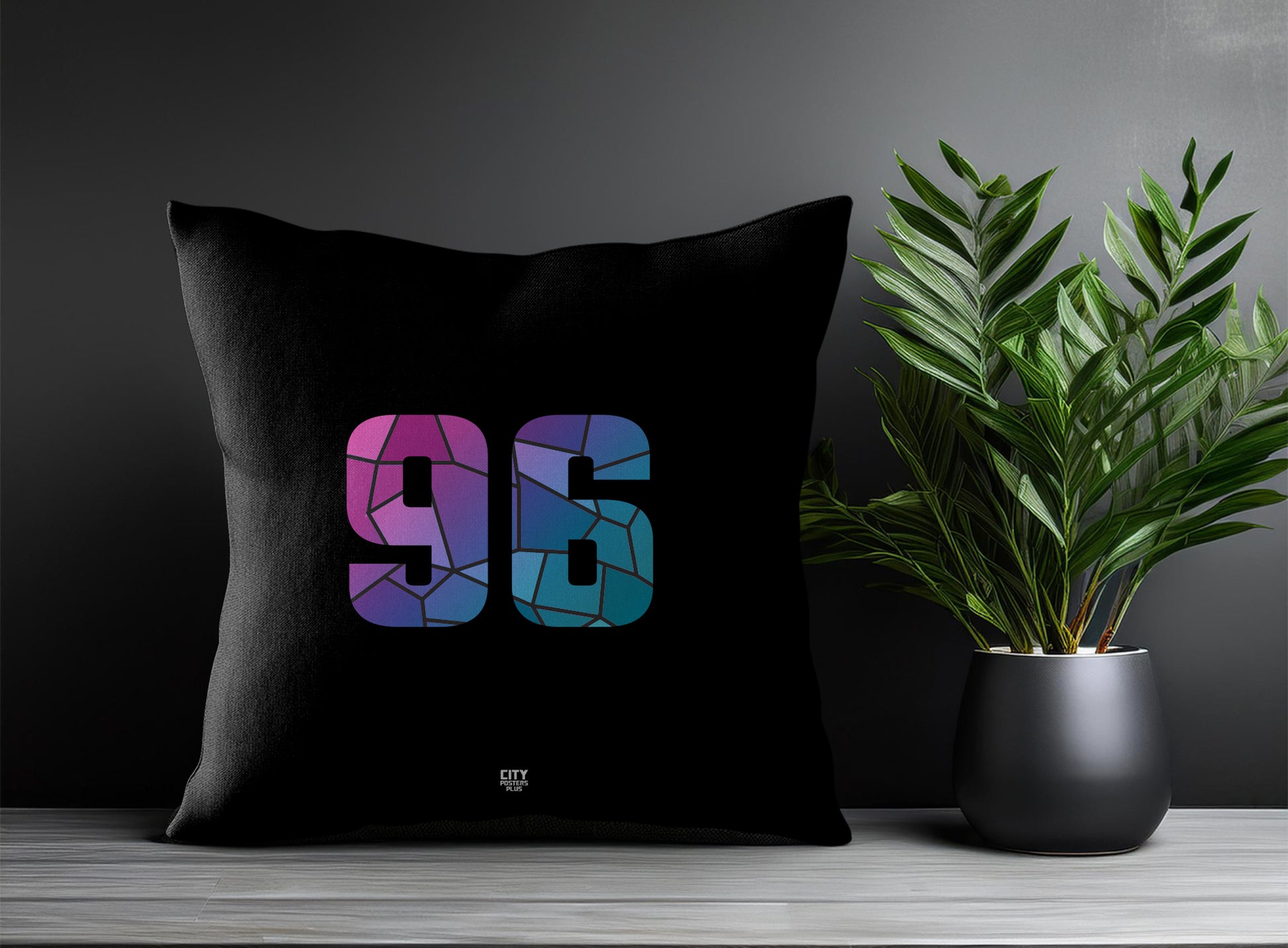 96 Number Pillow Case and Pillow Throw (Black)