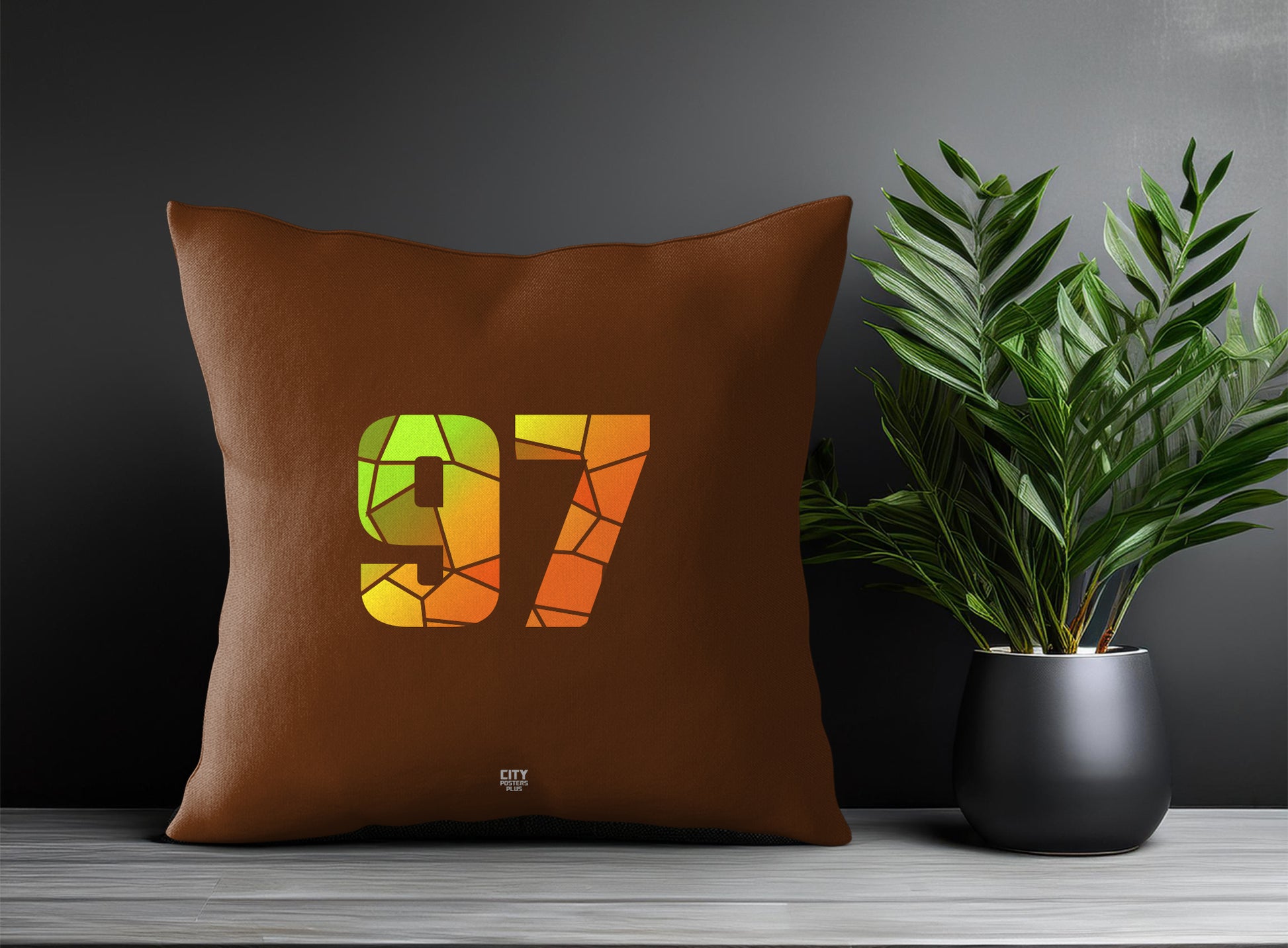 97 Number Pillow Case and Pillow Throw (Brown)