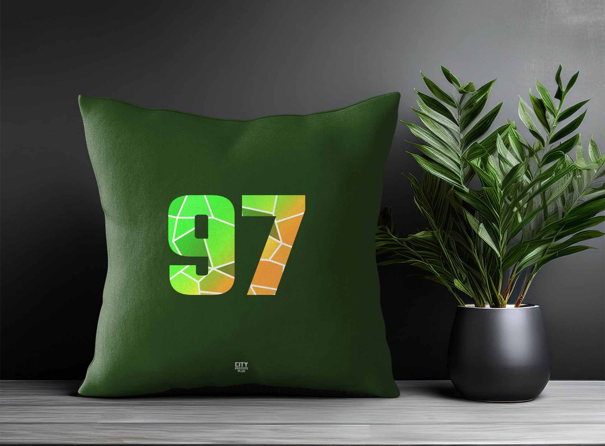 97 Number Pillow Case and Pillow Throw (Olive Green)