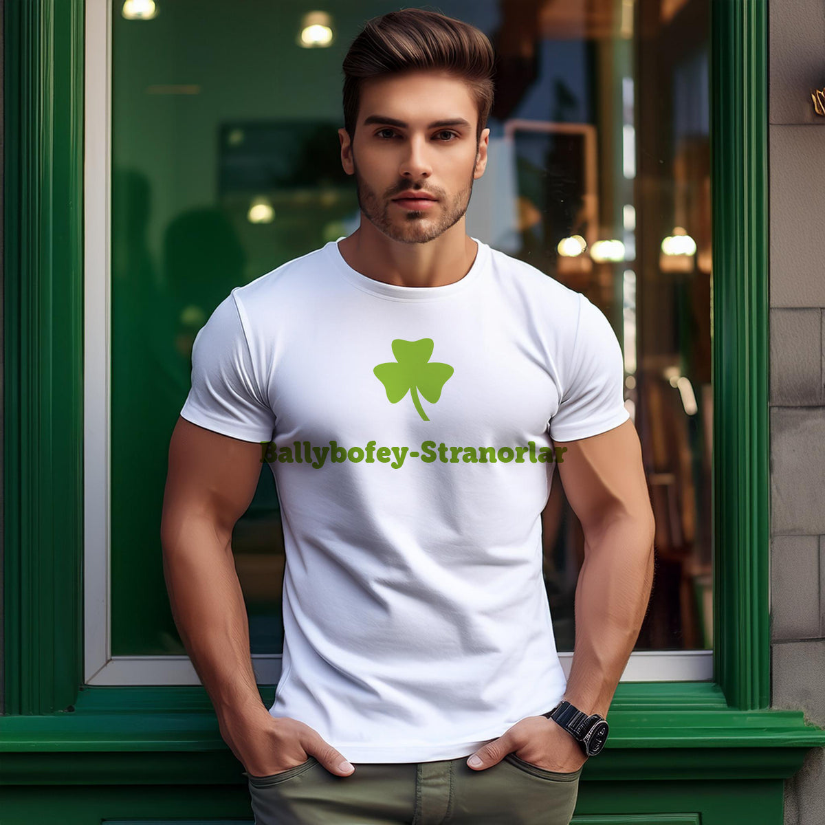Ballybofey-Stranorlar Shamrock Men Unisex T-Shirt (White)