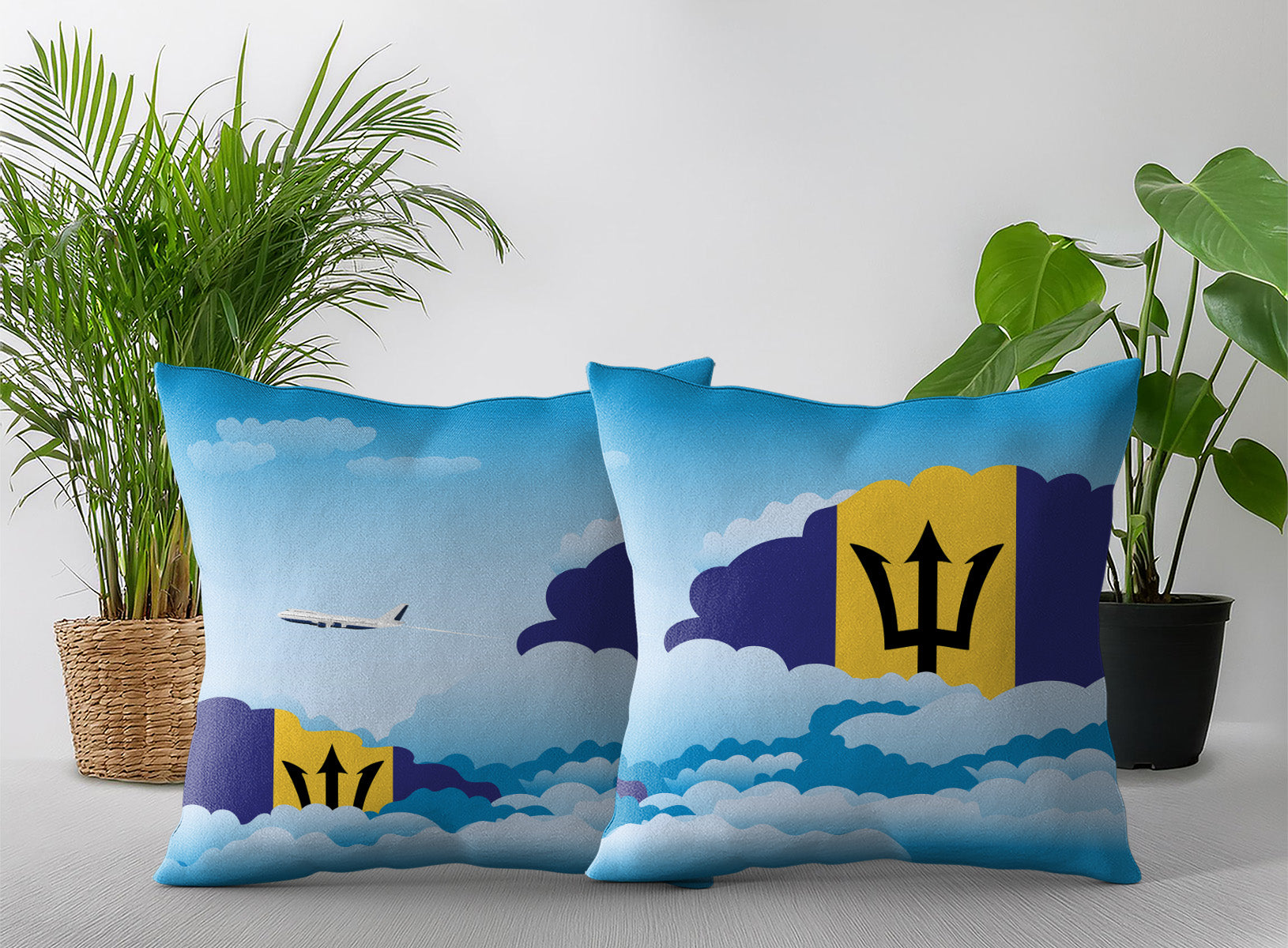 Barbados Day Clouds Pillow Case and Pillow Throw