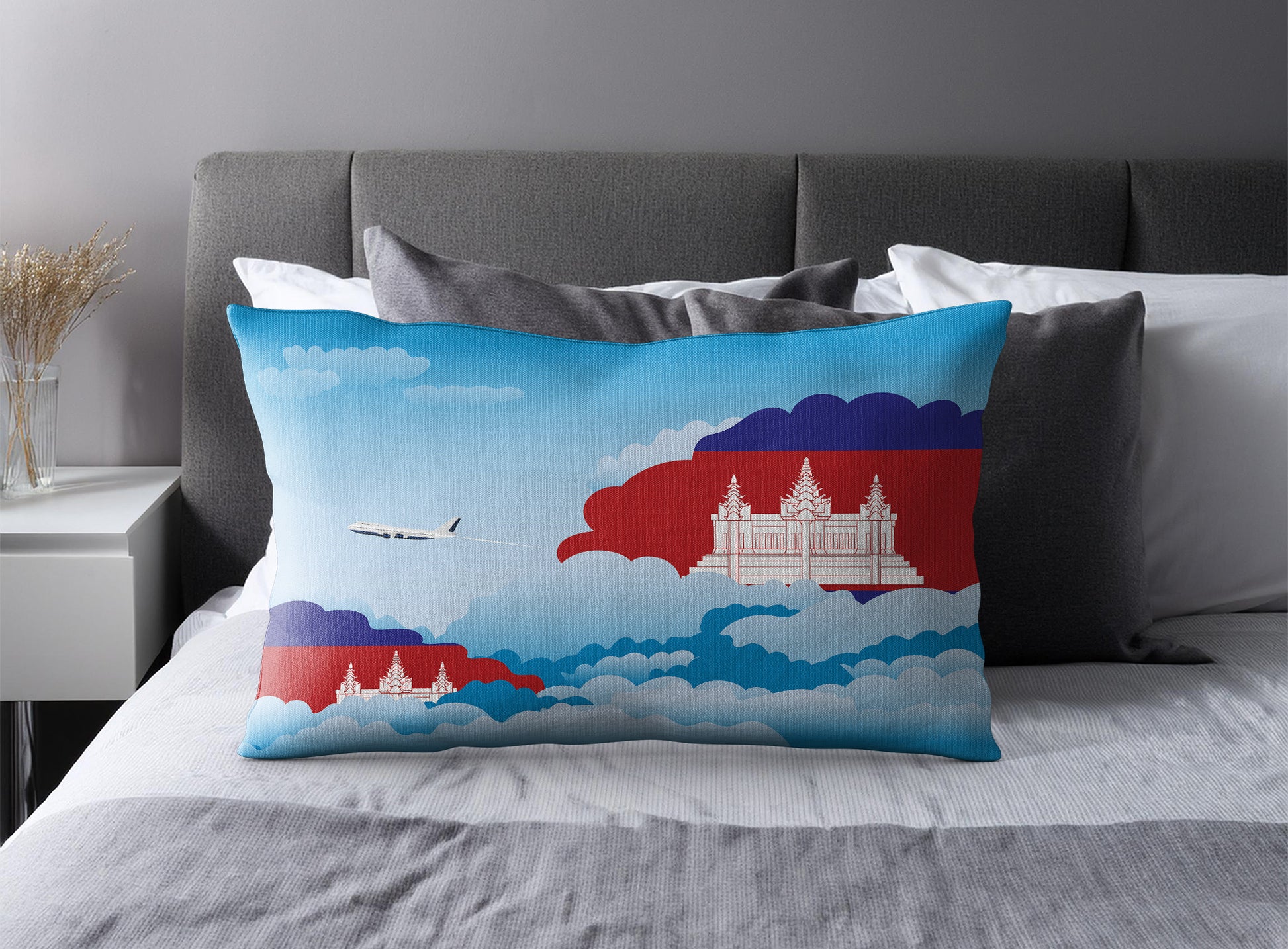 Cambodia Day Clouds Pillow Case and Pillow Throw