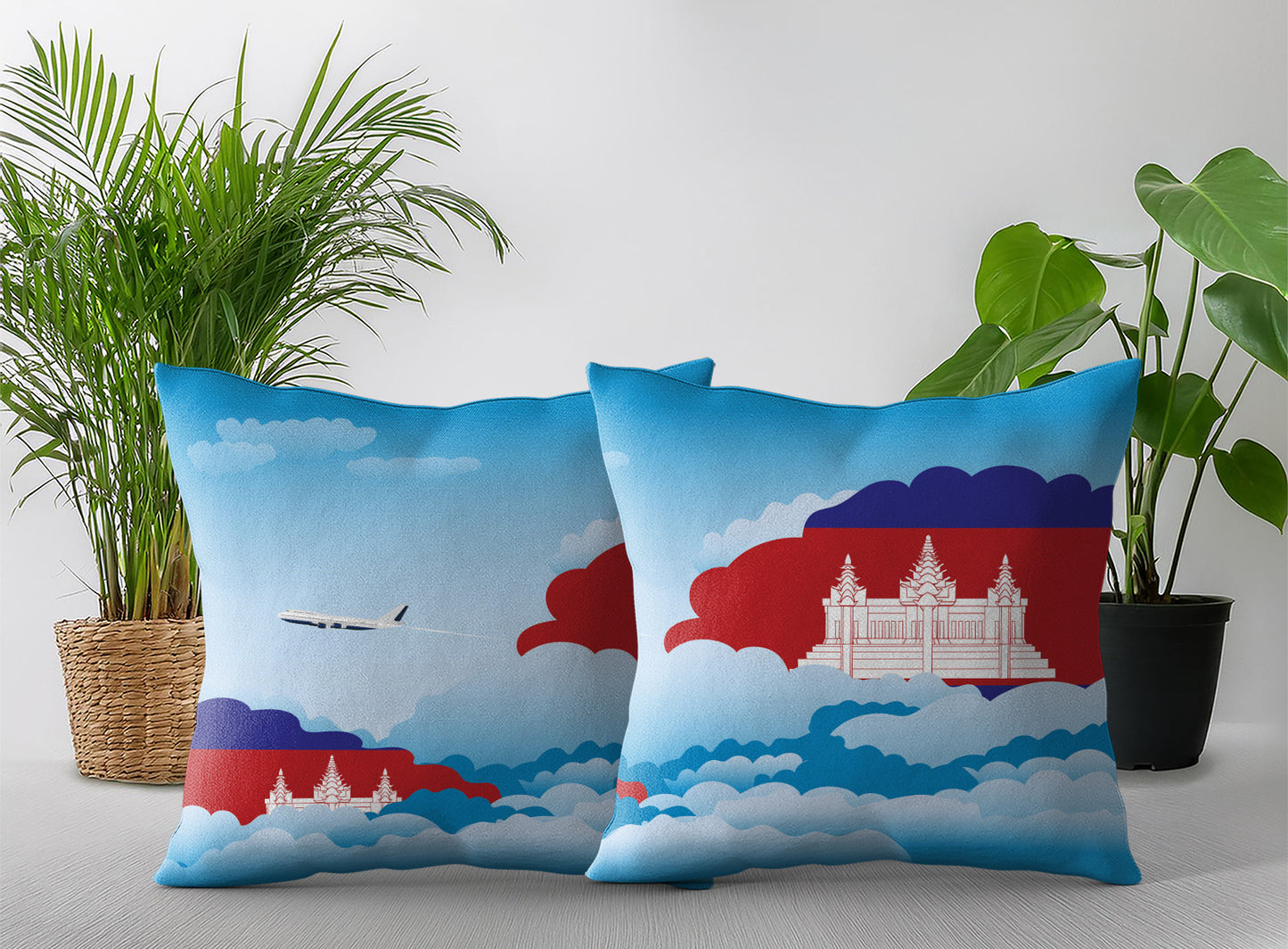 Cambodia Day Clouds Pillow Case and Pillow Throw