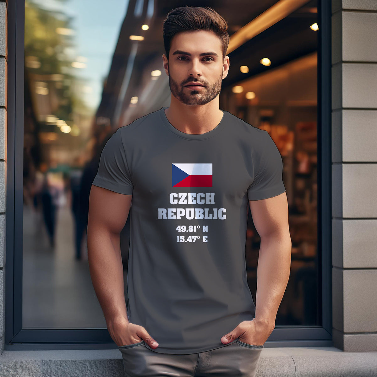 Czech Republic Latitude Longitude Men Unisex T-Shirt