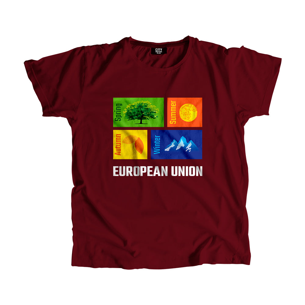 EUROPEAN UNION Seasons Men Unisex T-Shirt (Maroon)