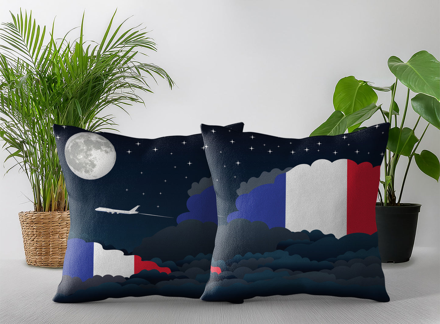 France Night Clouds Pillow Case and Pillow Throw