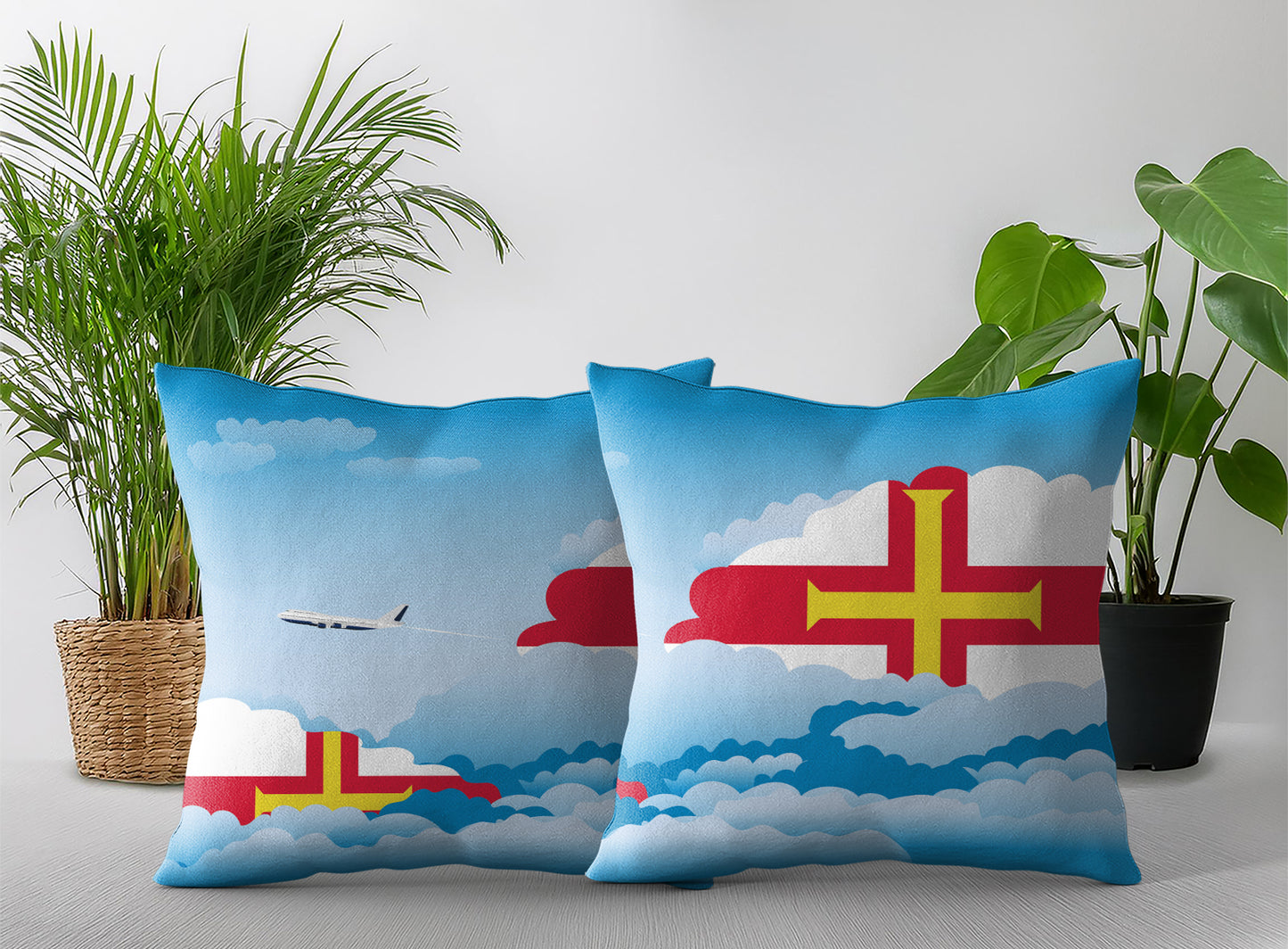 Guernsey Day Clouds Pillow Case and Pillow Throw