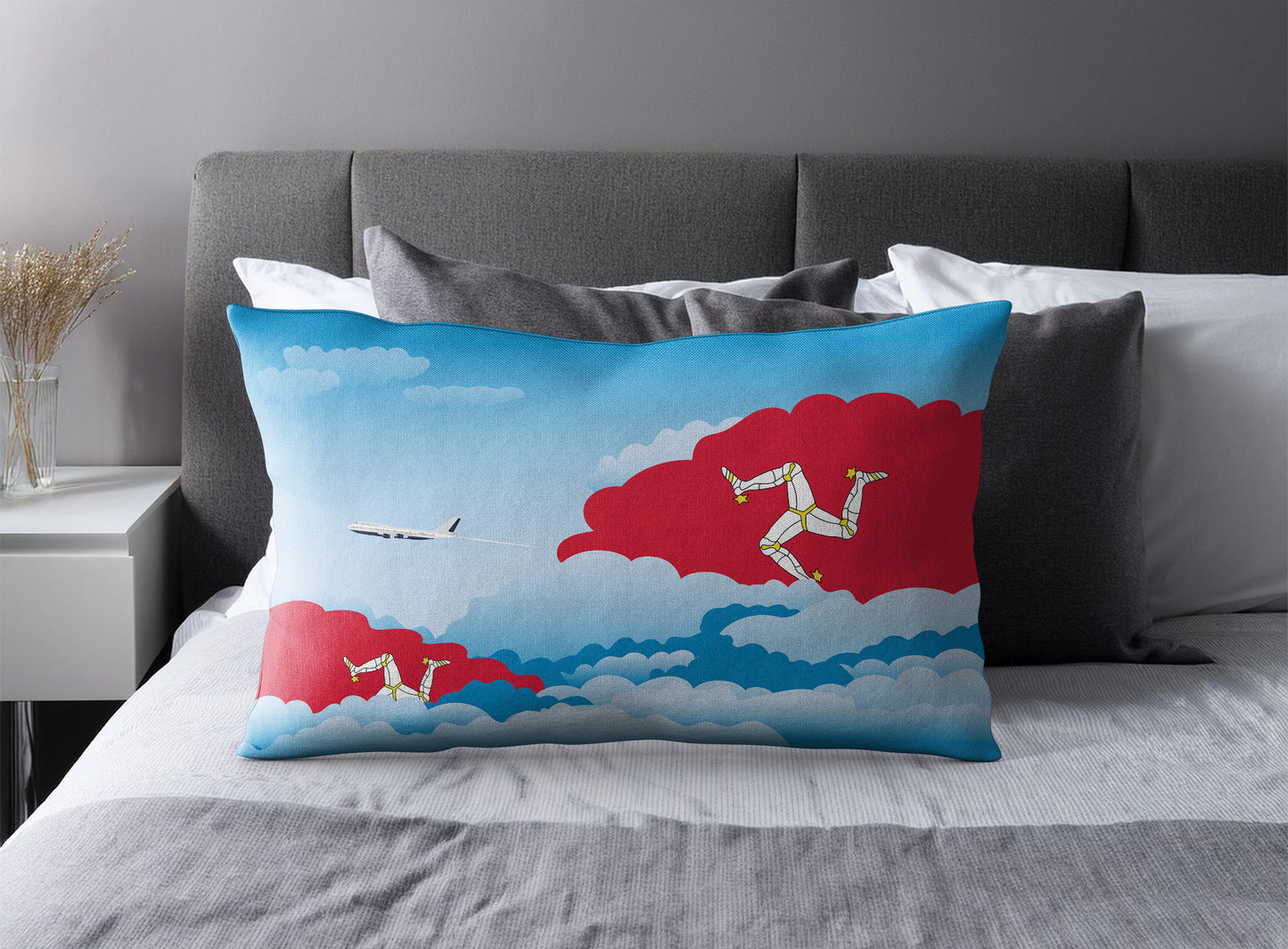 Isle of Man Day Clouds Pillow Case and Pillow Throw