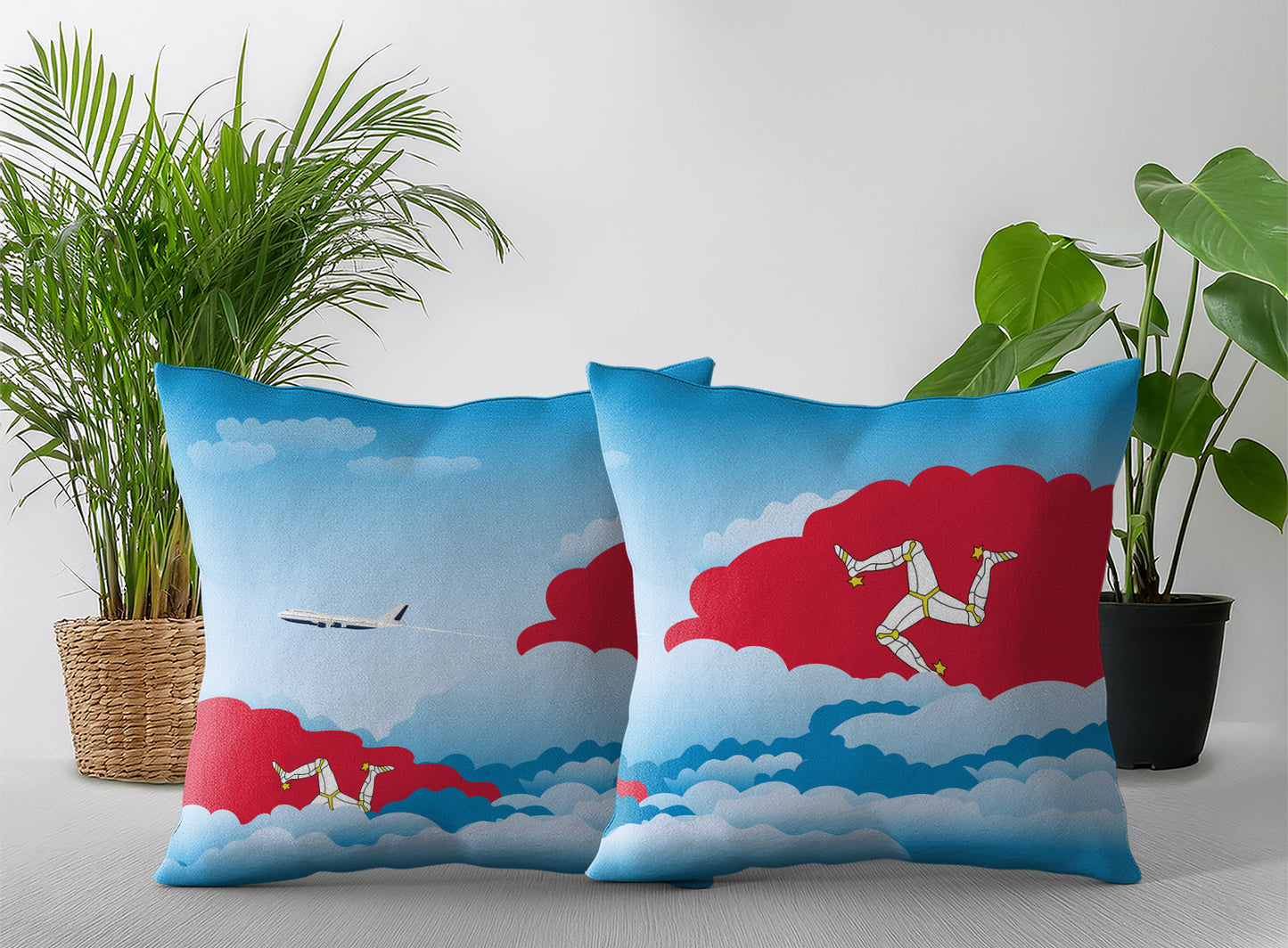 Isle of Man Day Clouds Pillow Case and Pillow Throw