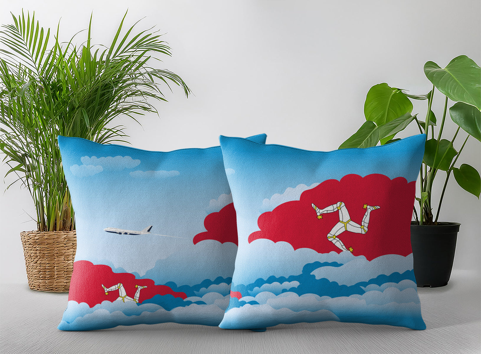 Isle of Man Day Clouds Pillow Case and Pillow Throw