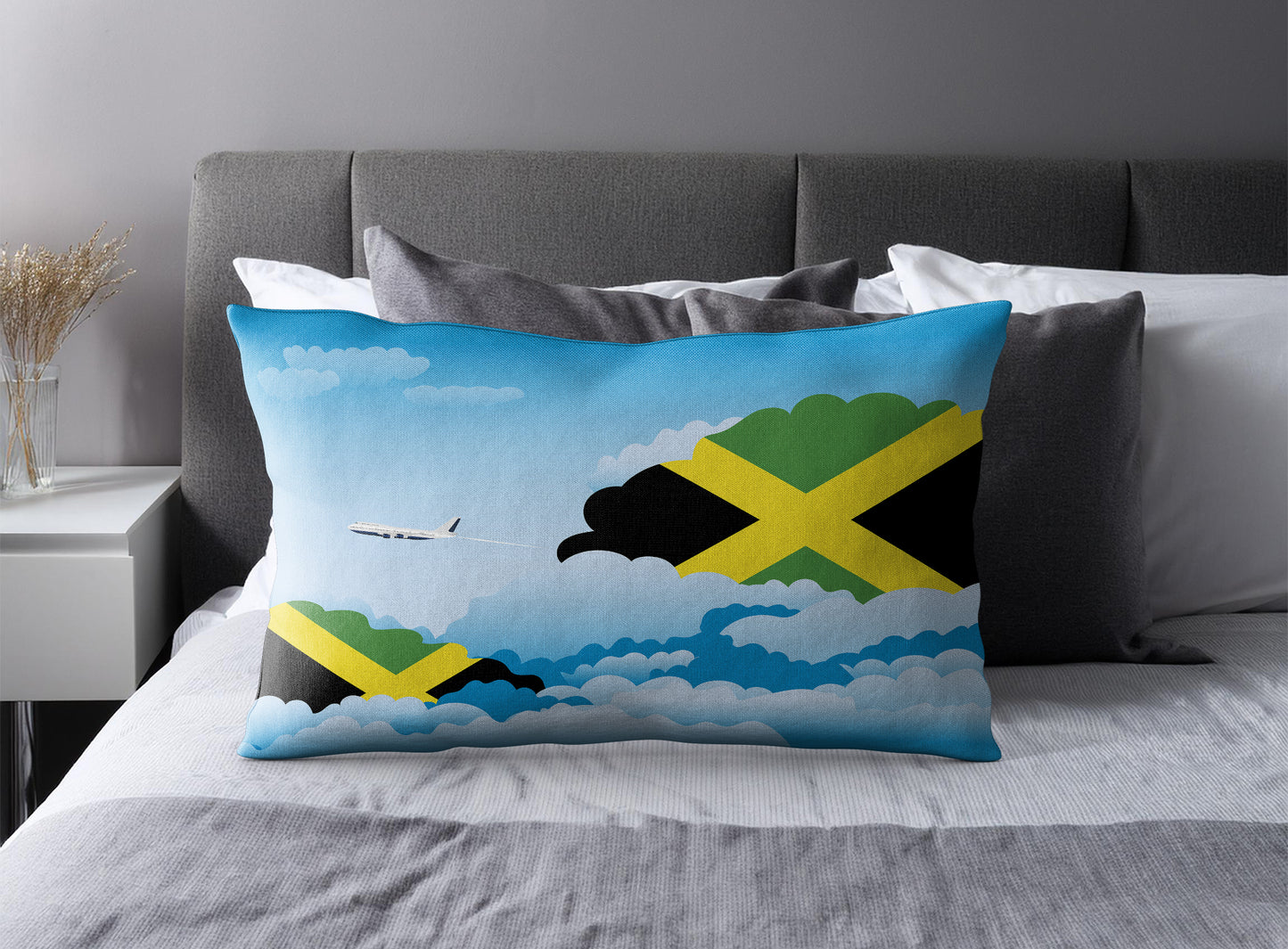 Jamaica Day Clouds Pillow Case and Pillow Throw