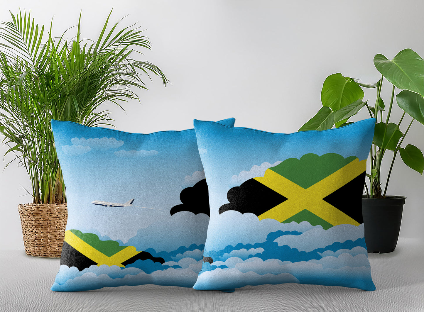 Jamaica Day Clouds Pillow Case and Pillow Throw
