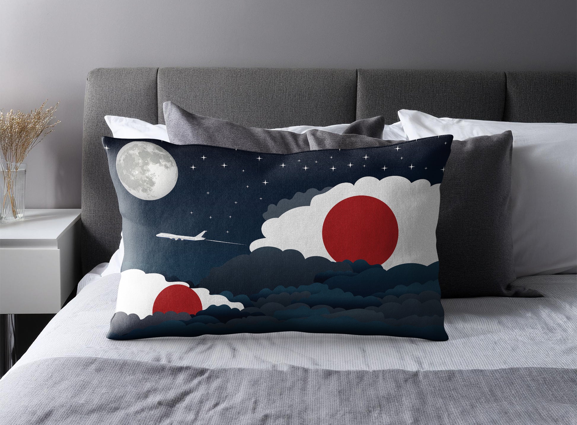 Japan Night Clouds Pillow Case and Pillow Throw