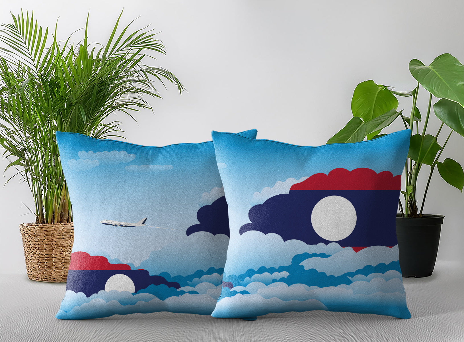 Laos Day Clouds Pillow Case and Pillow Throw