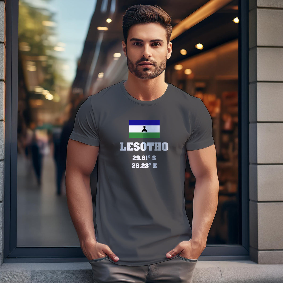 Lesotho Latitude Longitude Men Unisex T-Shirt