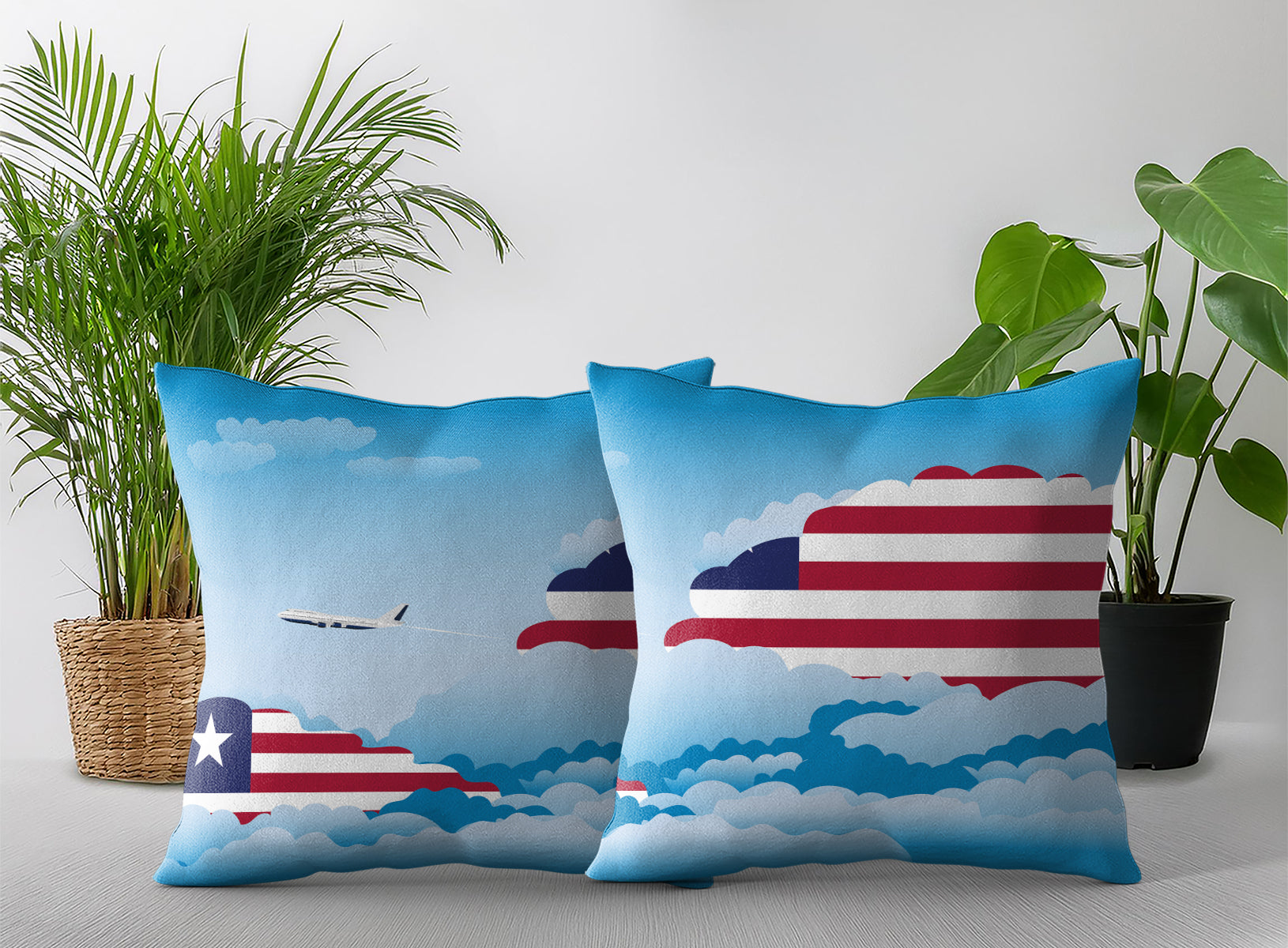 Liberia Day Clouds Pillow Case and Pillow Throw