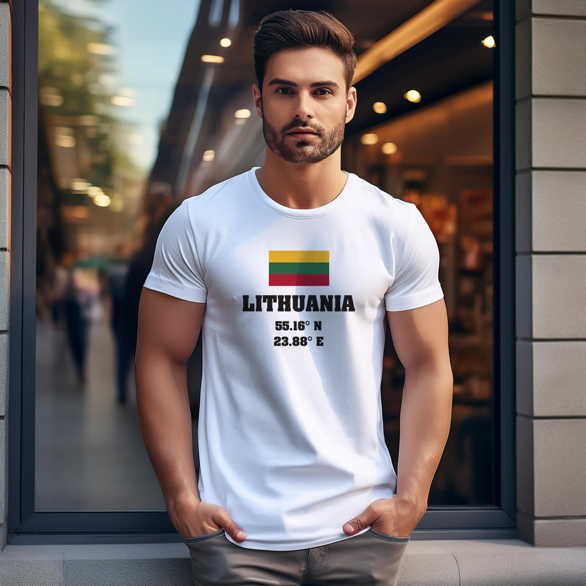 Lithuania Latitude Longitude Men Unisex T-Shirt