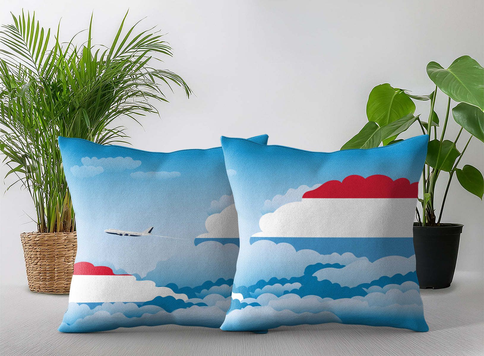 Luxembourg Day Clouds Pillow Case and Pillow Throw