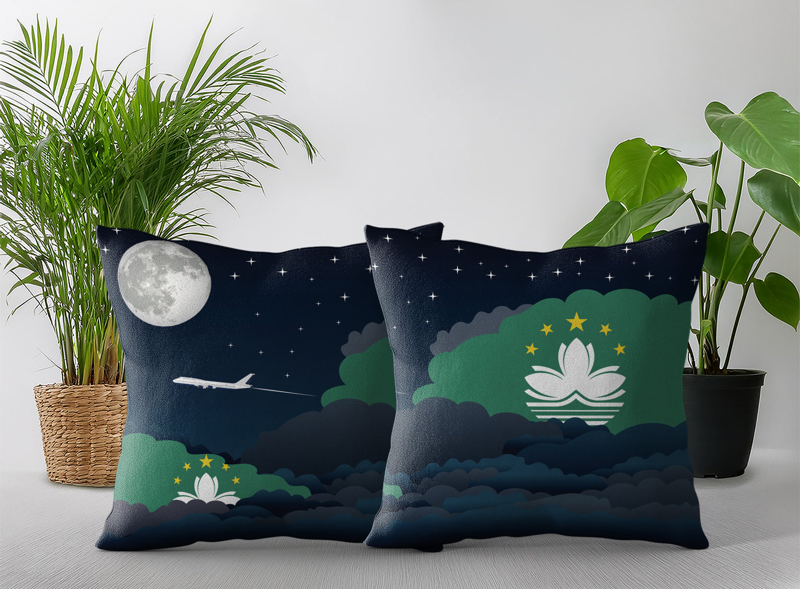 Macau Night Clouds Pillow Case and Pillow Throw