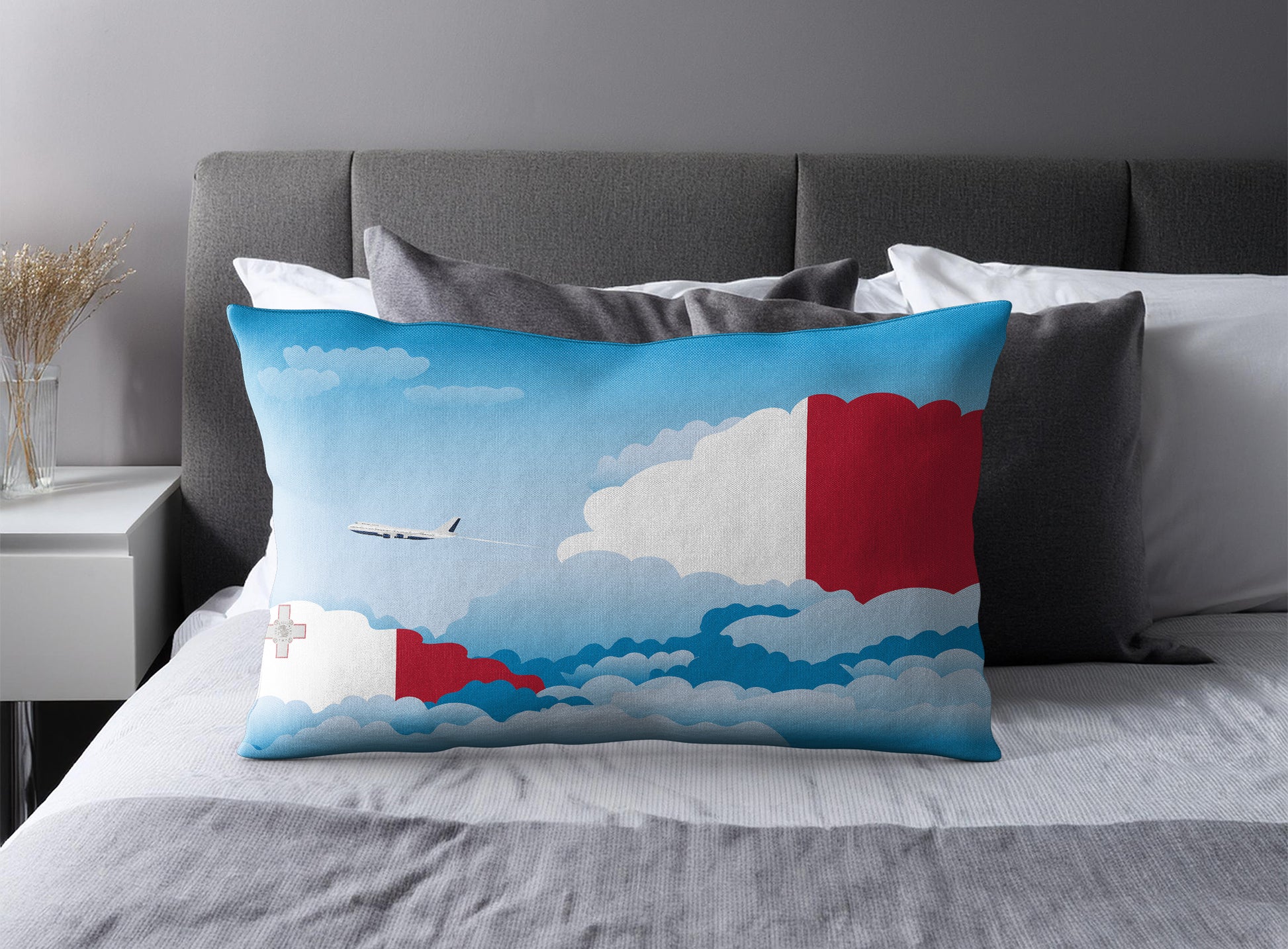 Malta Day Clouds Pillow Case and Pillow Throw