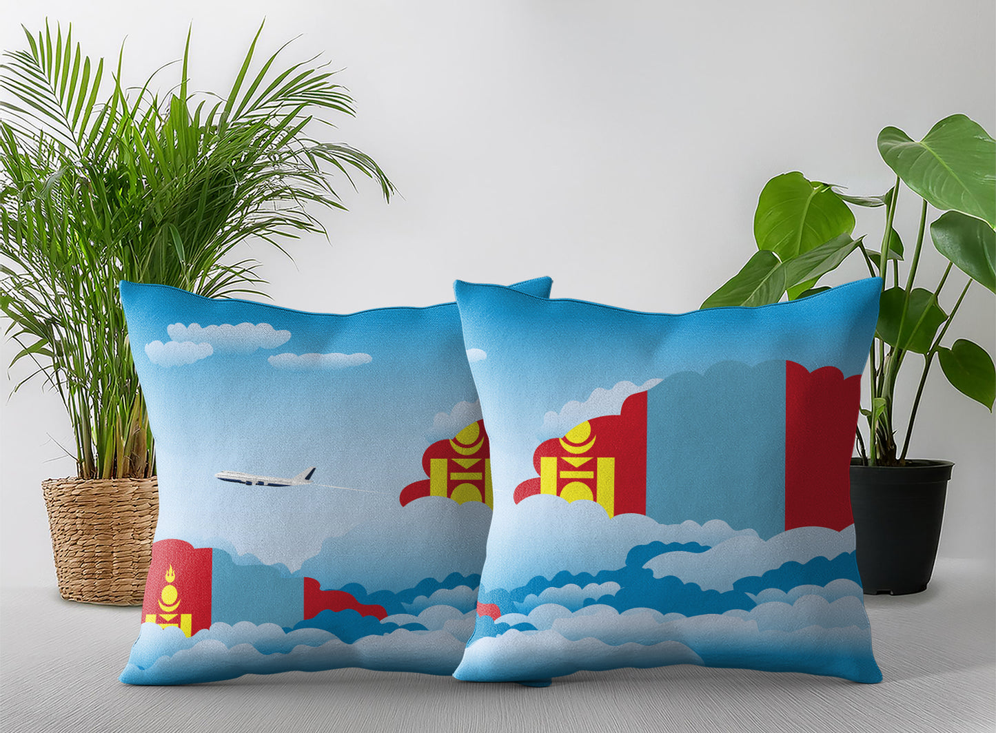 Mongolia Day Clouds Pillow Case and Pillow Throw