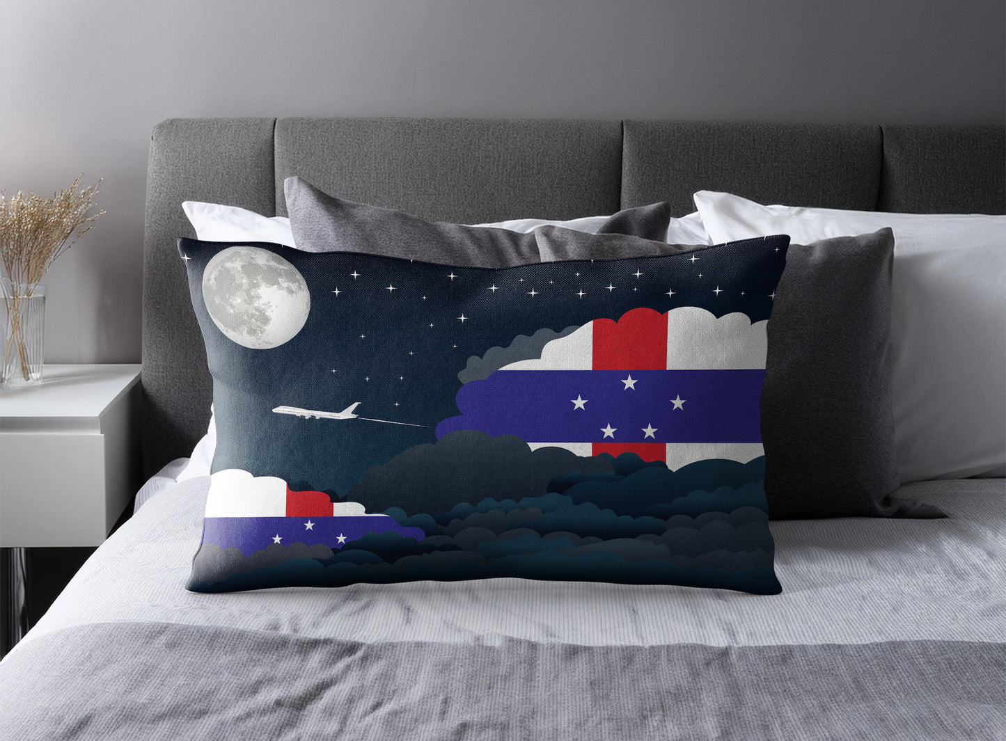 Netherlands Antilles Night Clouds Pillow Case and Pillow Throw